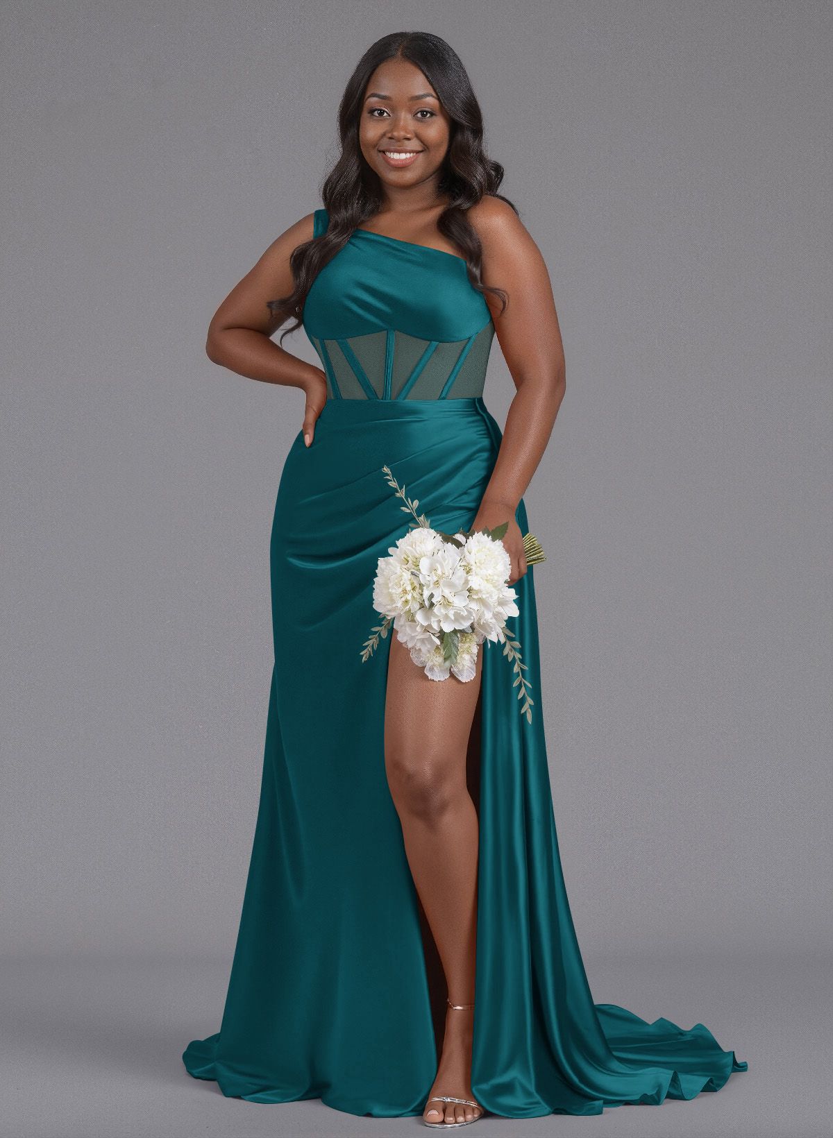Trumpet/Mermaid One-Shoulder Silk Like Satin Bridesmaid Dresses With High Split, product image 125