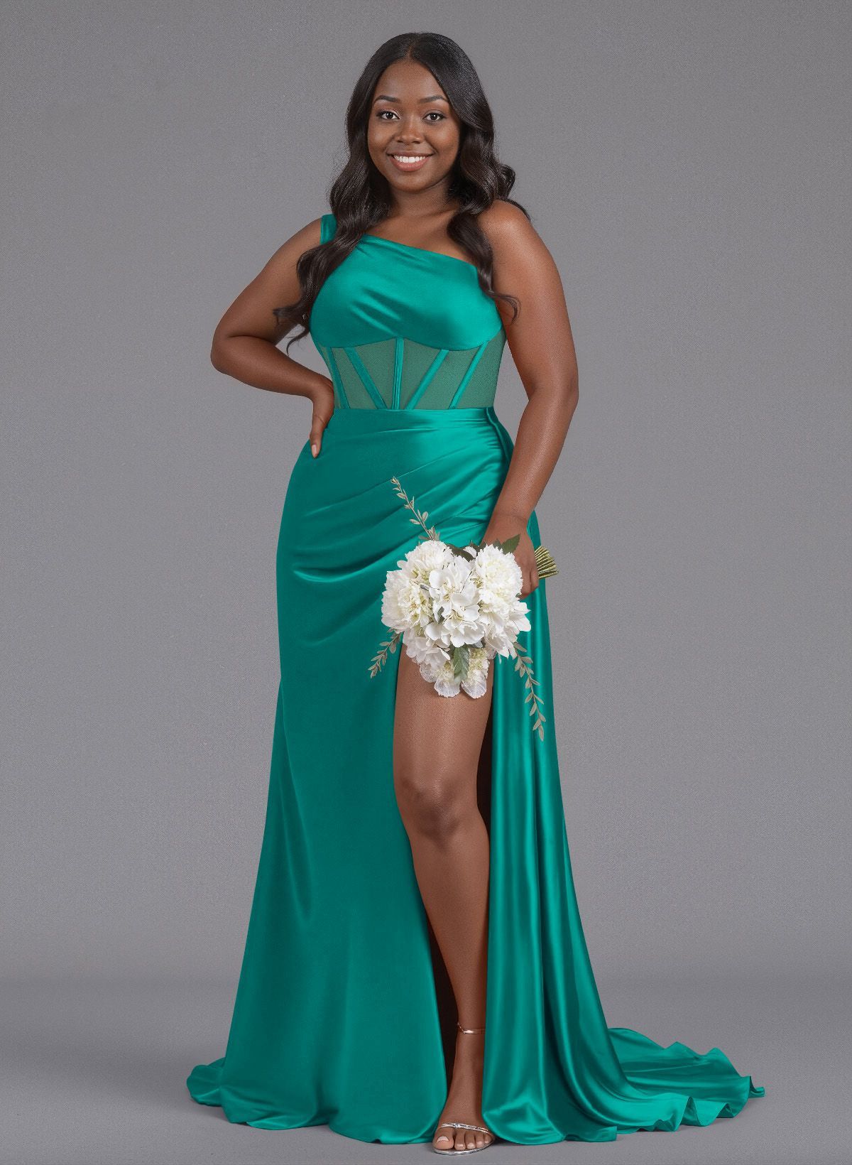 Trumpet/Mermaid One-Shoulder Silk Like Satin Bridesmaid Dresses With High Split, product image 129