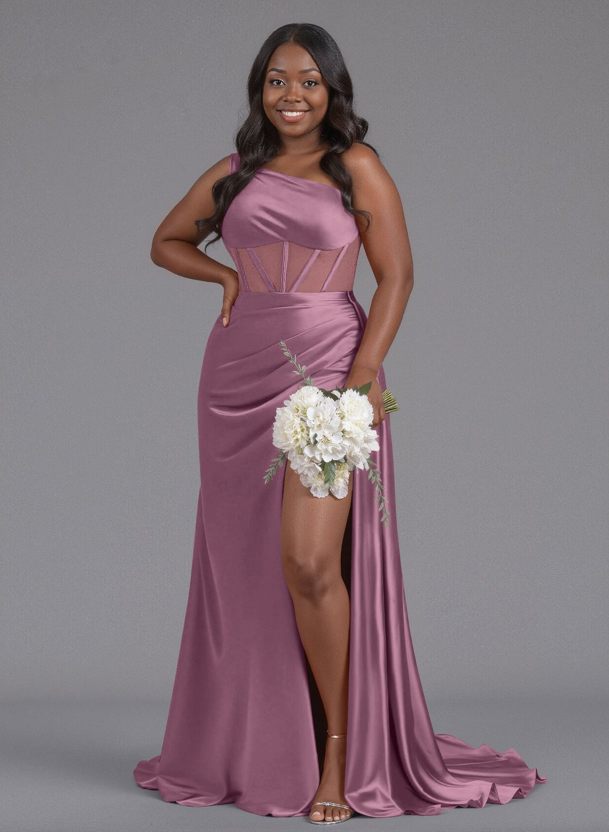 Trumpet/Mermaid One-Shoulder Silk Like Satin Bridesmaid Dresses With High Split, product image 133