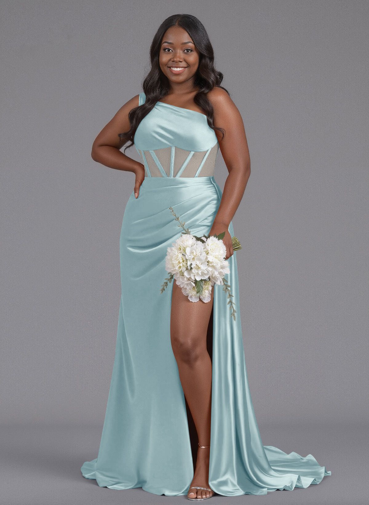 Trumpet/Mermaid One-Shoulder Silk Like Satin Bridesmaid Dresses With High Split, product image 139
