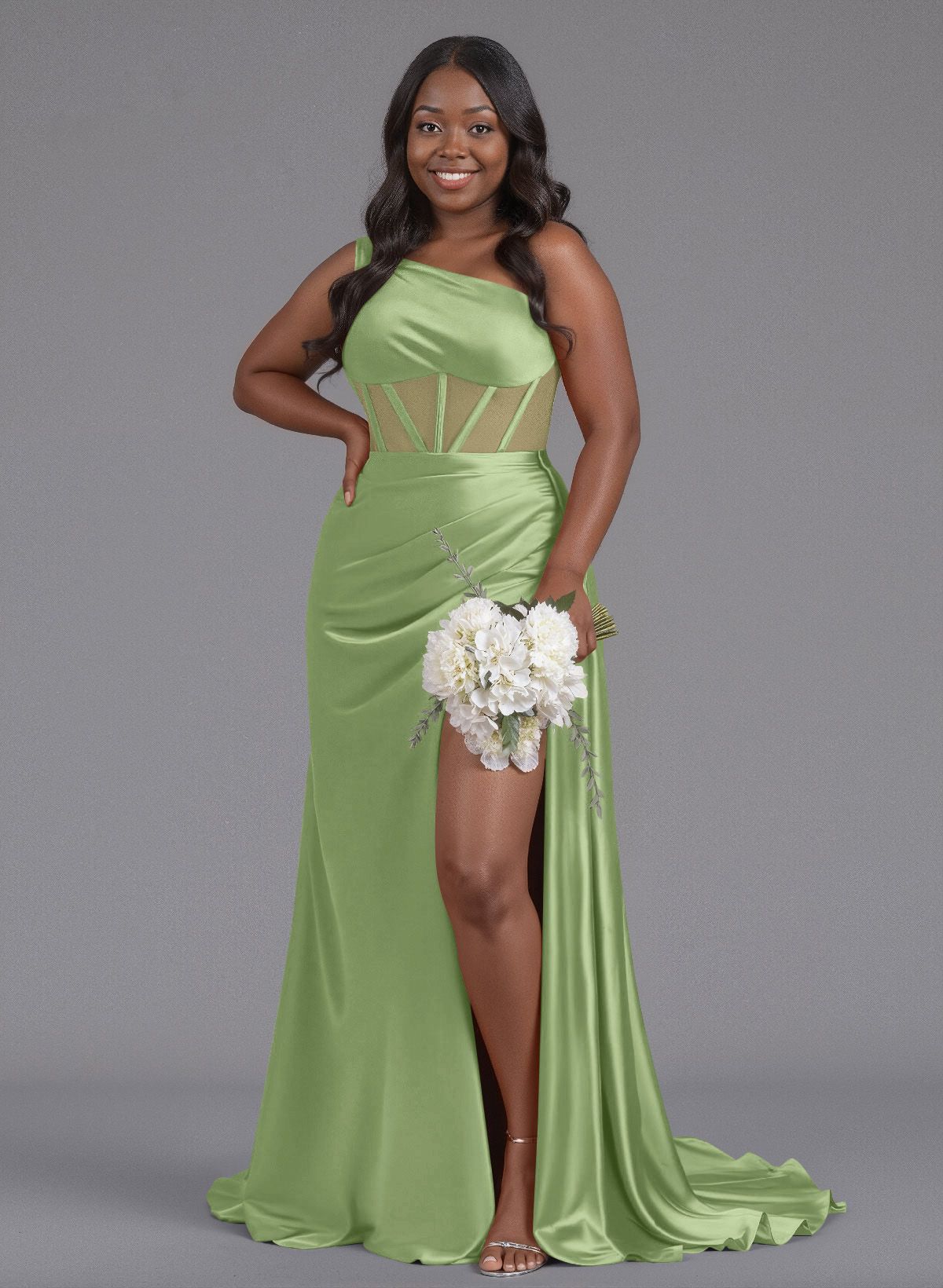 Trumpet/Mermaid One-Shoulder Silk Like Satin Bridesmaid Dresses With High Split, product image 151