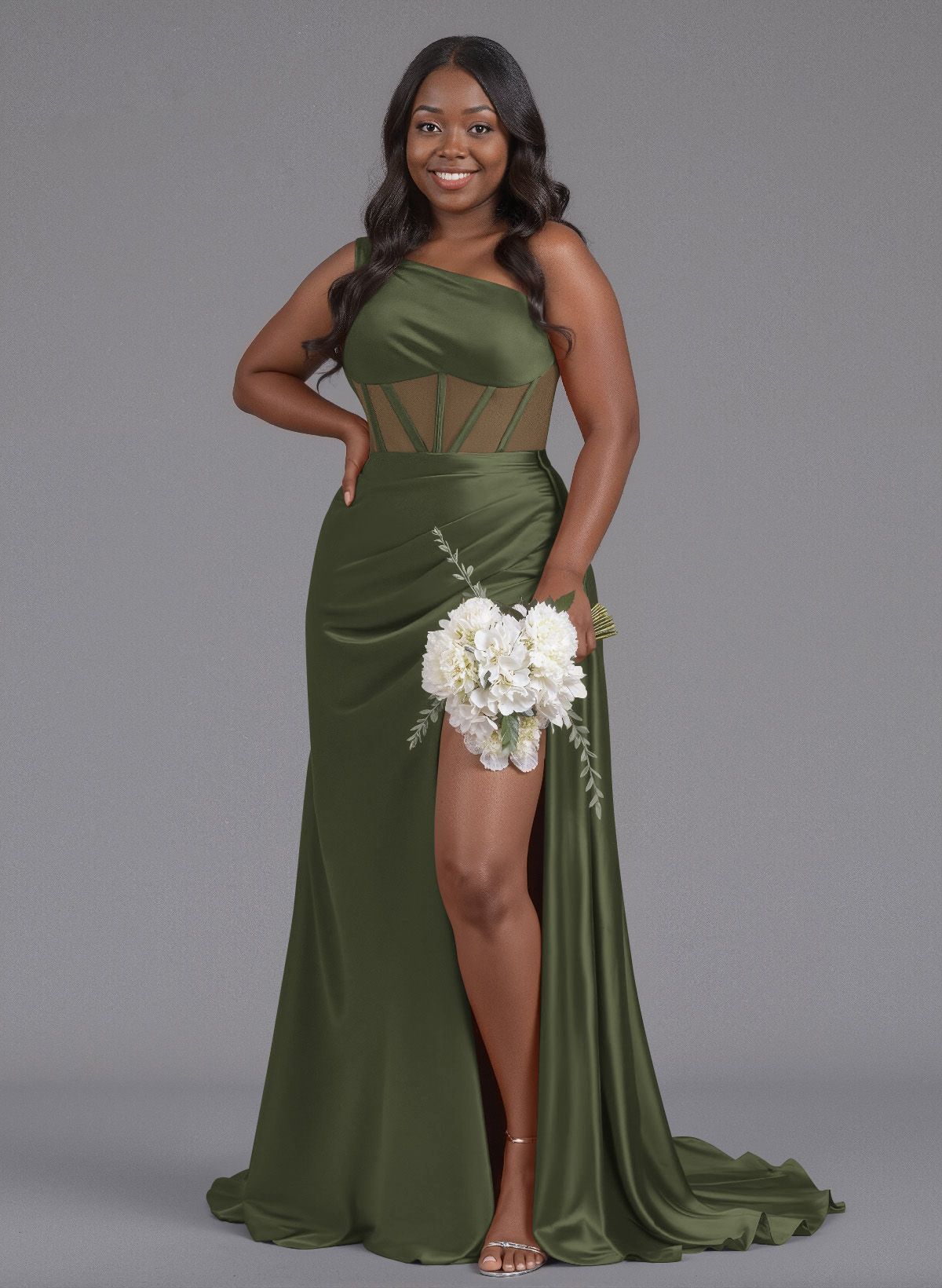 Trumpet/Mermaid One-Shoulder Silk Like Satin Bridesmaid Dresses With High Split, product image 147