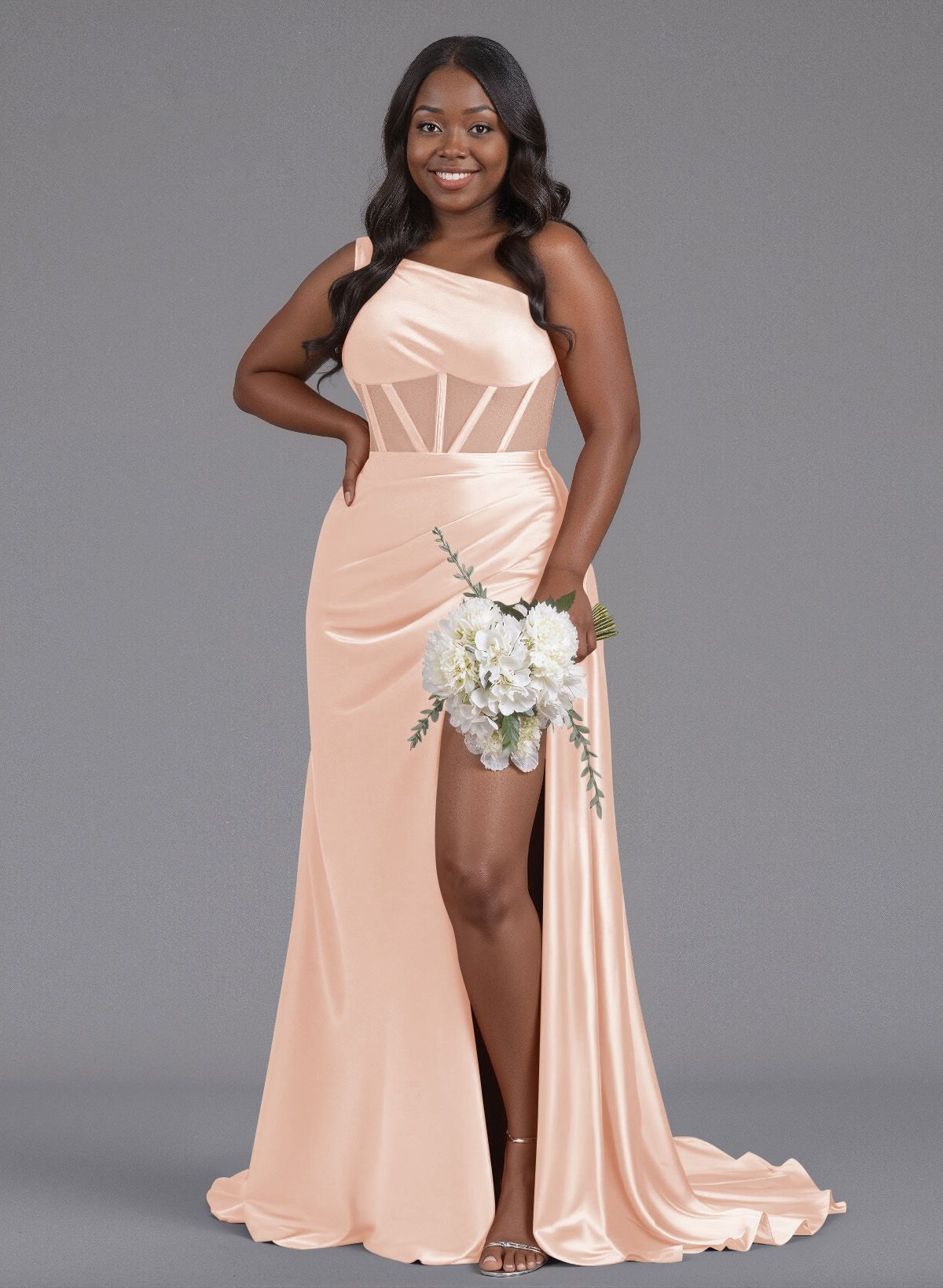Trumpet/Mermaid One-Shoulder Silk Like Satin Bridesmaid Dresses With High Split, product image 120