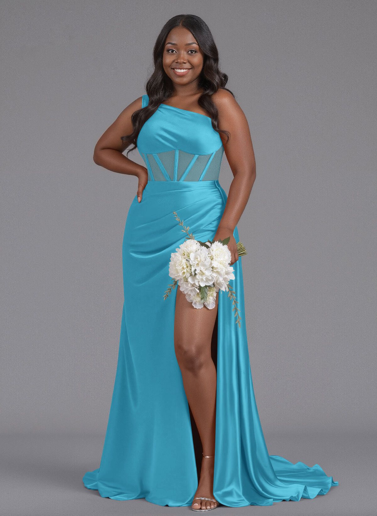 Trumpet/Mermaid One-Shoulder Silk Like Satin Bridesmaid Dresses With High Split, product image 141