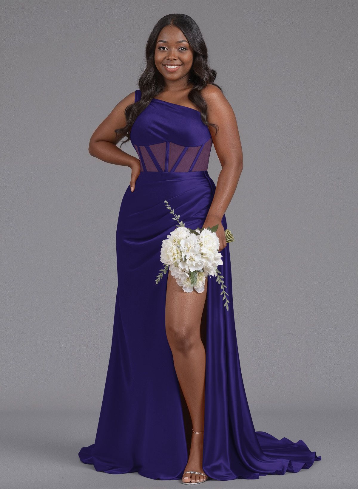 Trumpet/Mermaid One-Shoulder Silk Like Satin Bridesmaid Dresses With High Split, product image 132