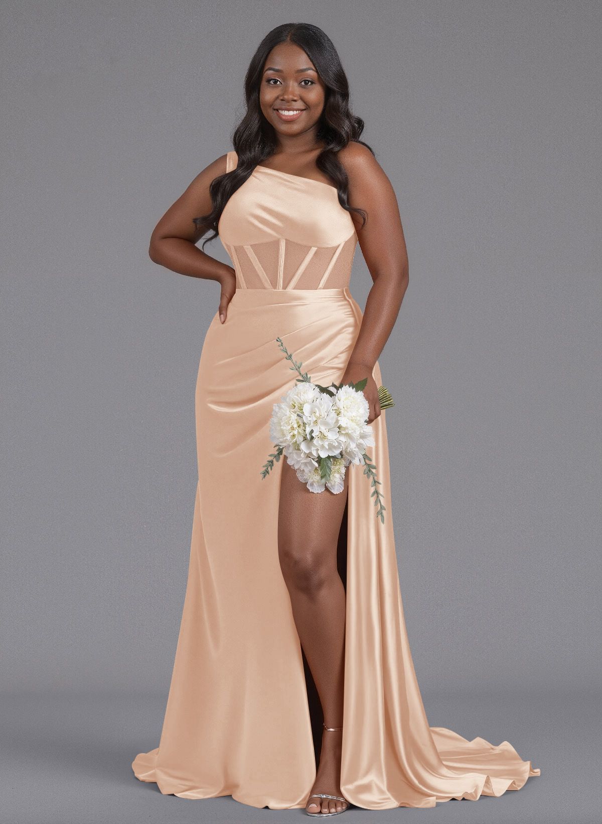 Trumpet/Mermaid One-Shoulder Silk Like Satin Bridesmaid Dresses With High Split, product image 148