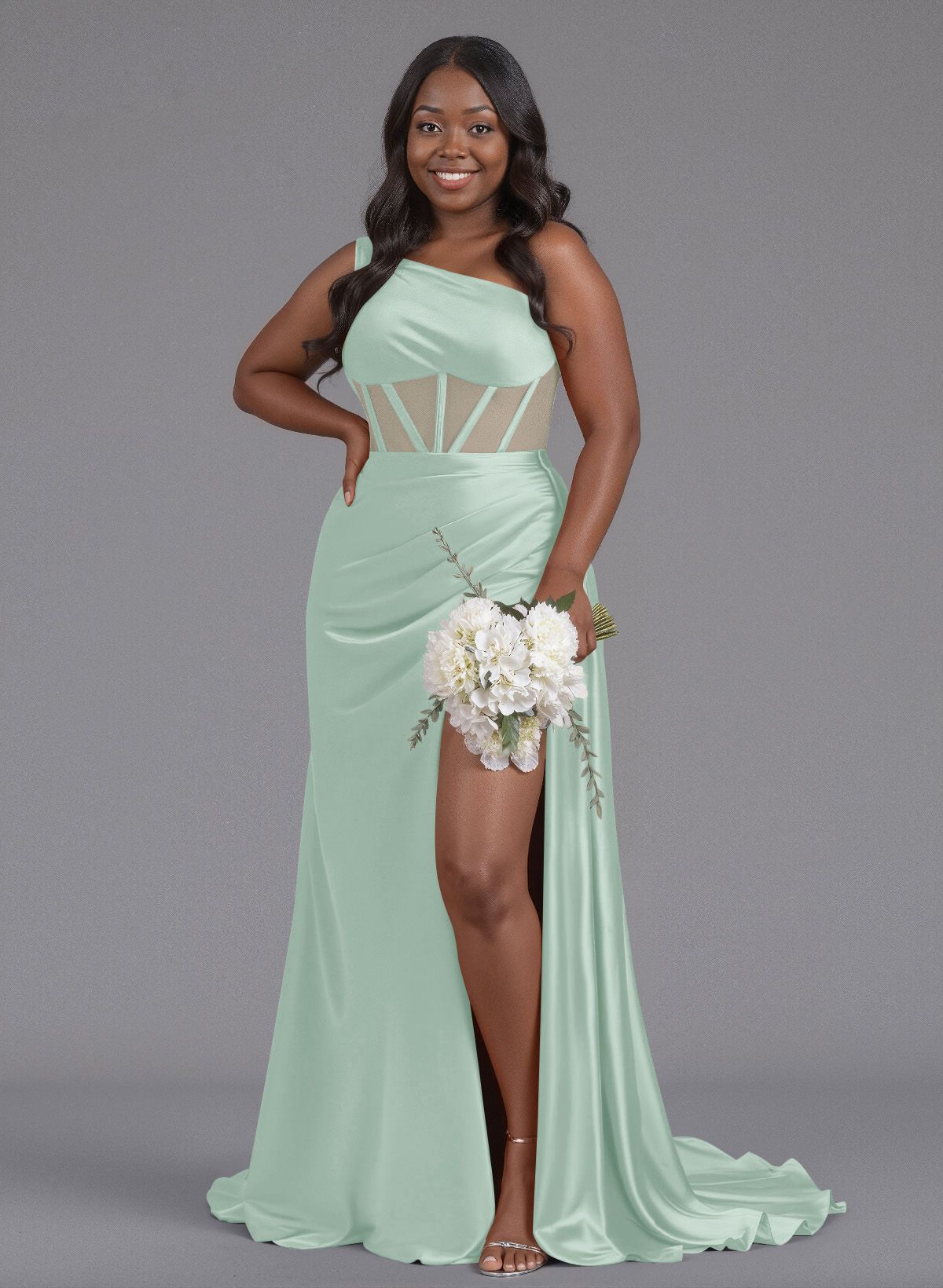 Trumpet/Mermaid One-Shoulder Silk Like Satin Bridesmaid Dresses With High Split, product image 143