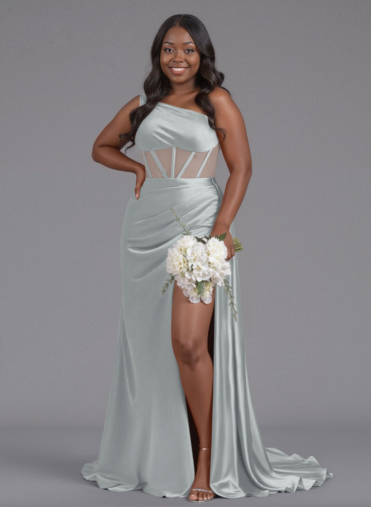 Trumpet/Mermaid One-Shoulder Silk Like Satin Bridesmaid Dresses With High Split, product image 115