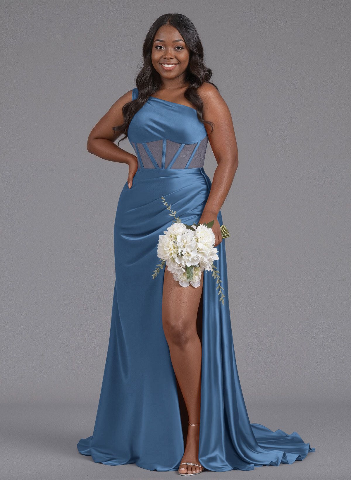 Trumpet/Mermaid One-Shoulder Silk Like Satin Bridesmaid Dresses With High Split, product image 110