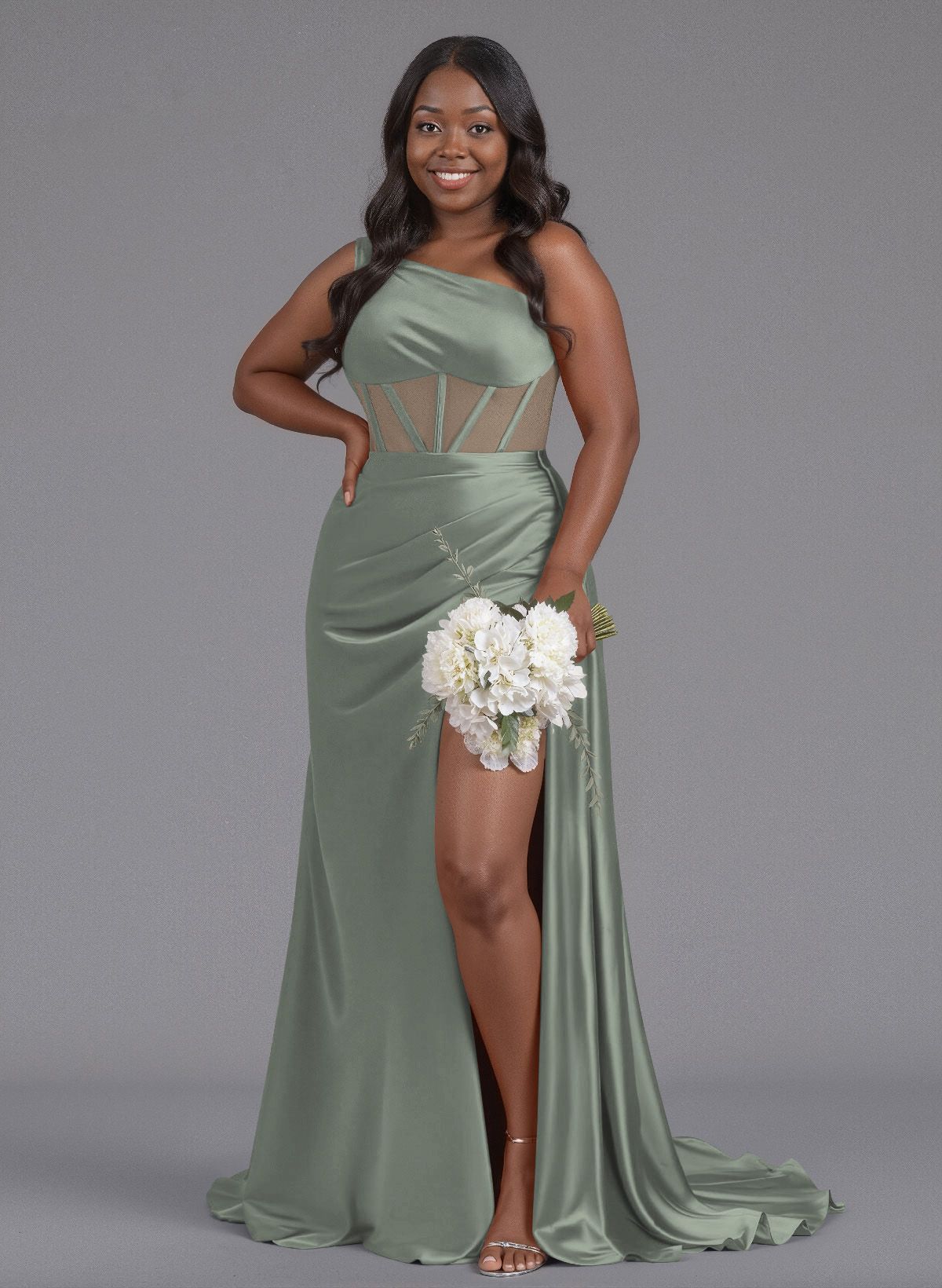 Trumpet/Mermaid One-Shoulder Silk Like Satin Bridesmaid Dresses With High Split, product image 123