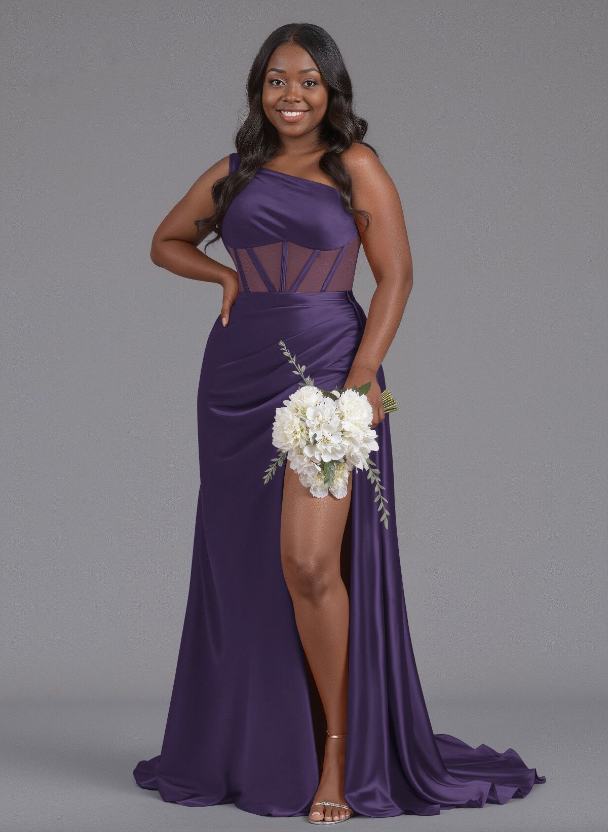 Trumpet/Mermaid One-Shoulder Silk Like Satin Bridesmaid Dresses With High Split, product image 135