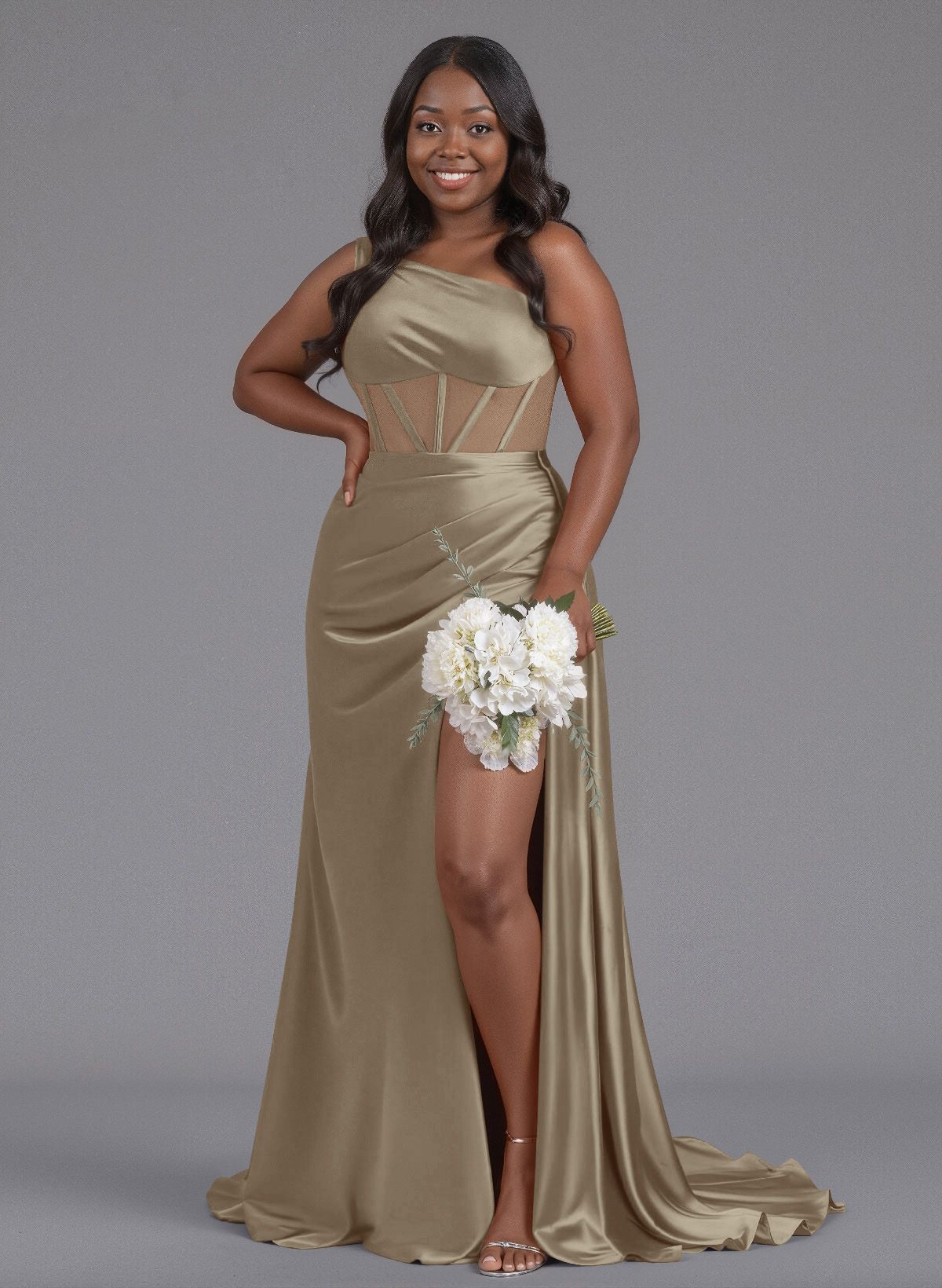 Trumpet/Mermaid One-Shoulder Silk Like Satin Bridesmaid Dresses With High Split, product image 131