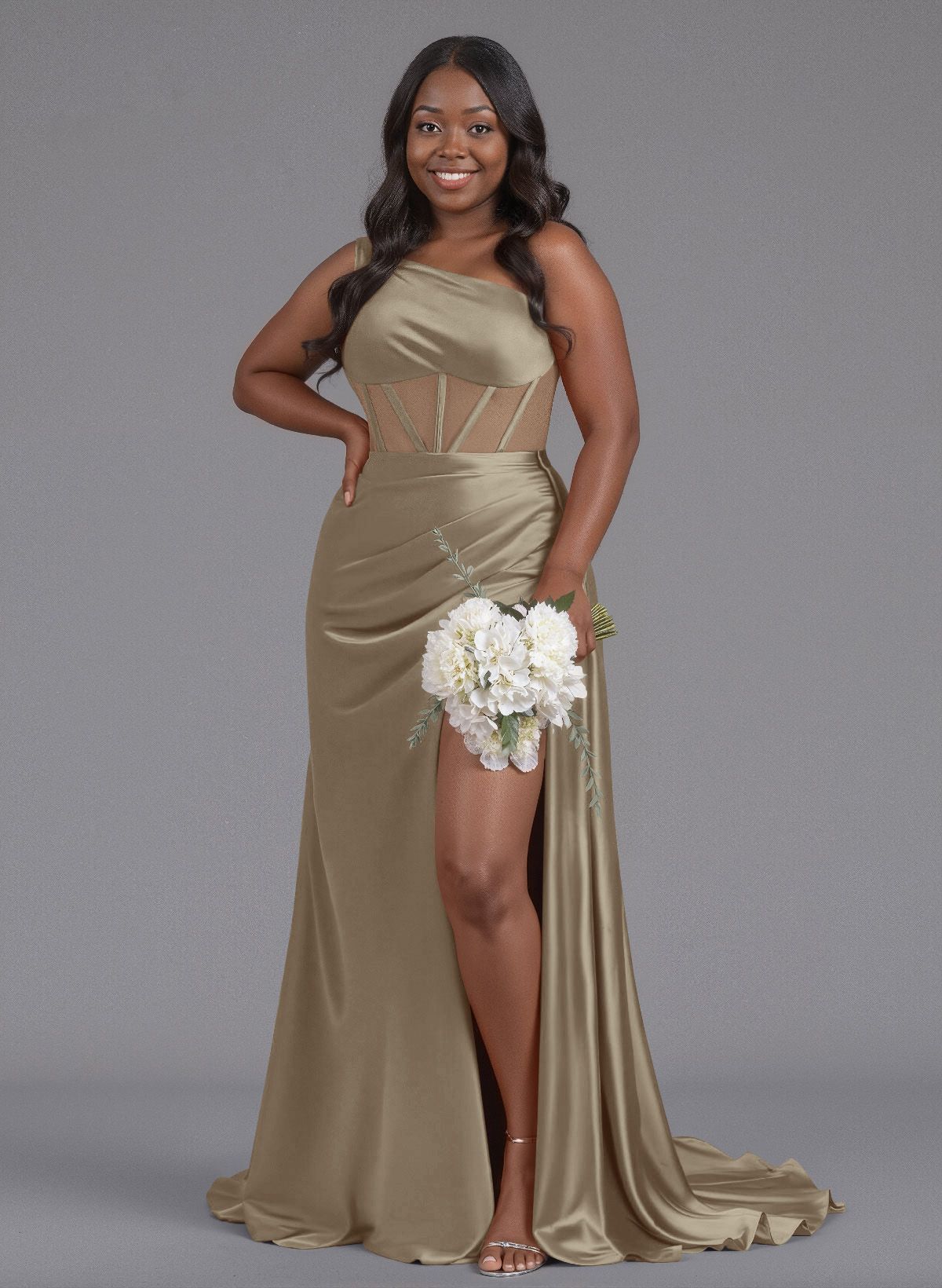 Trumpet/Mermaid One-Shoulder Silk Like Satin Bridesmaid Dresses With High Split, product image 131