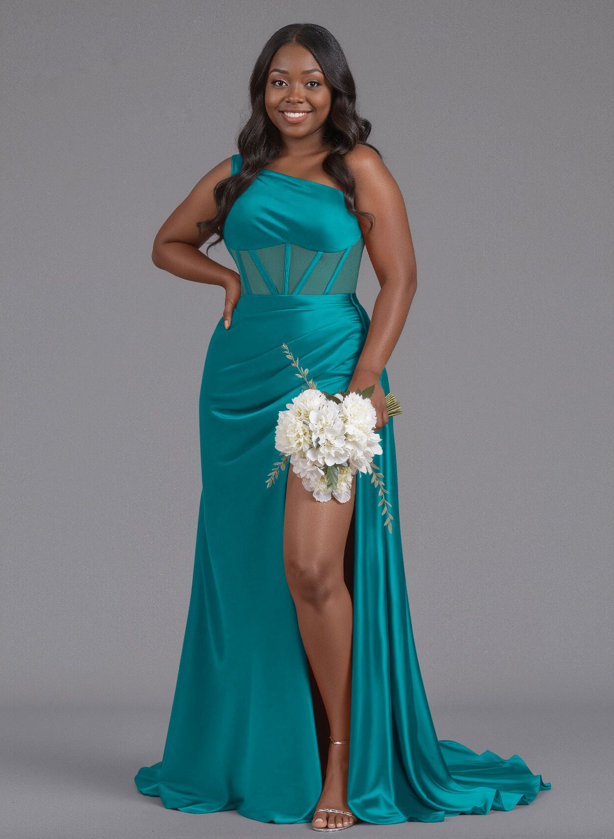 Trumpet/Mermaid One-Shoulder Silk Like Satin Bridesmaid Dresses With High Split, product image 152