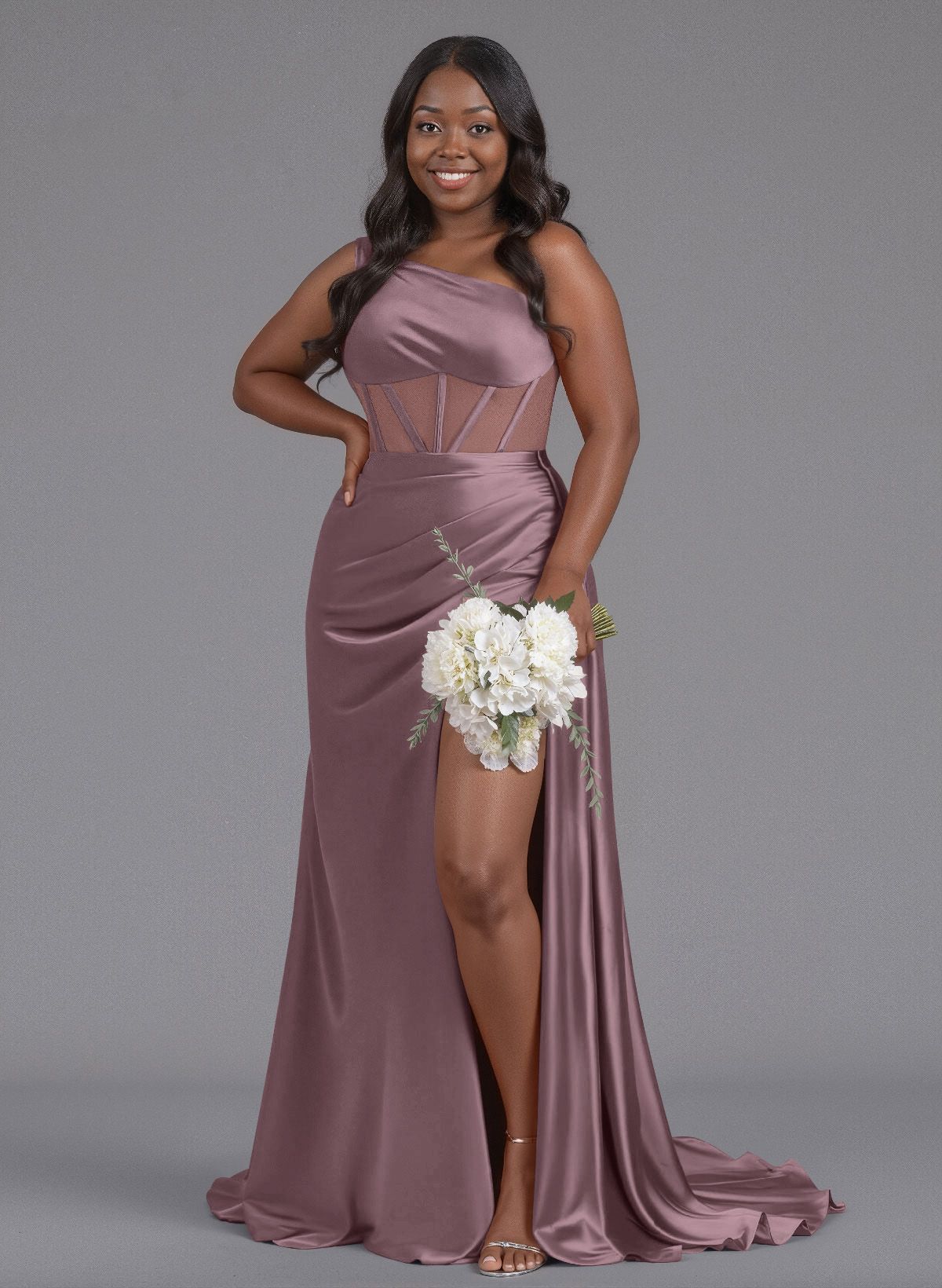 Trumpet/Mermaid One-Shoulder Silk Like Satin Bridesmaid Dresses With High Split, product image 121
