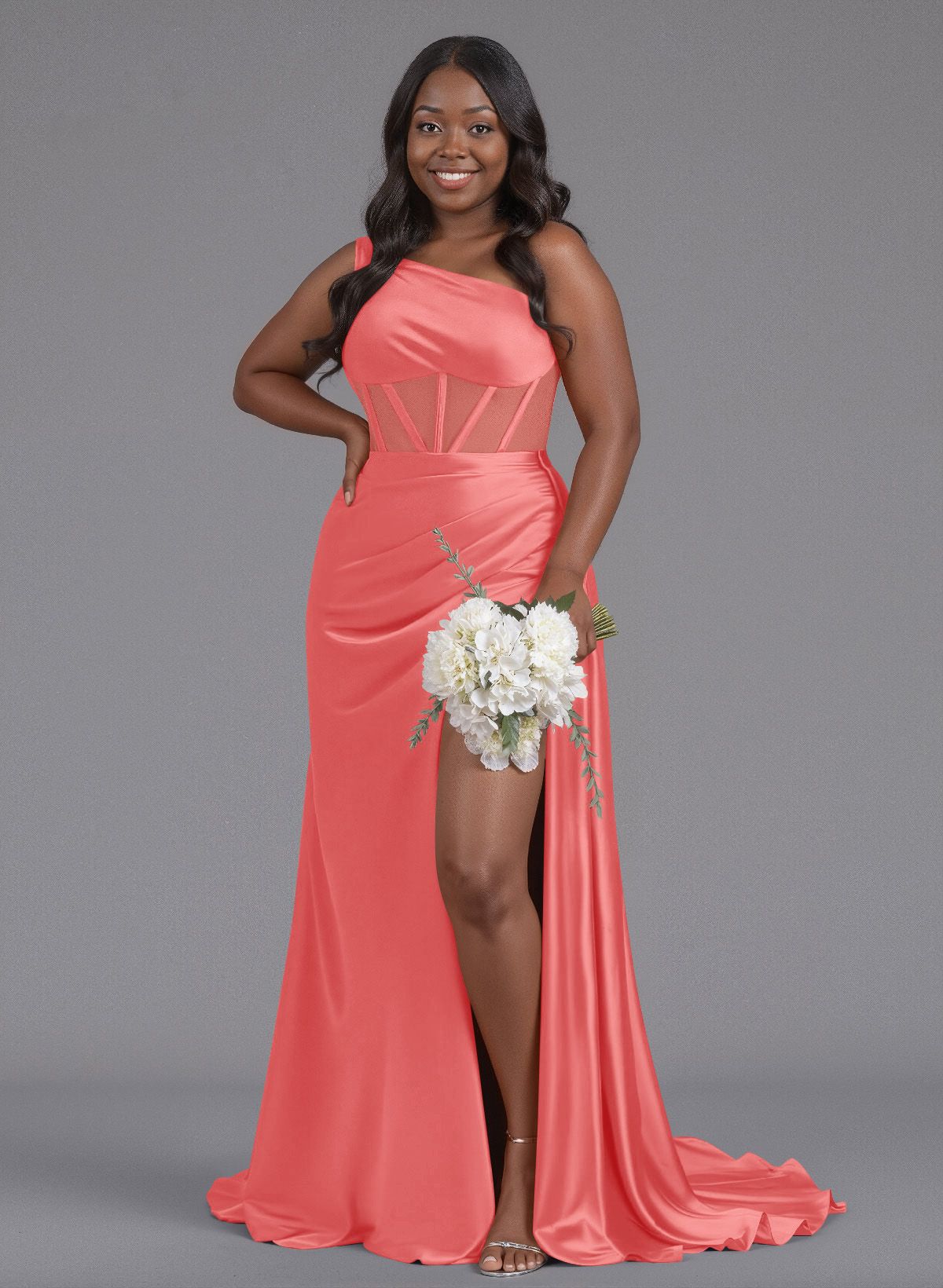 Trumpet/Mermaid One-Shoulder Silk Like Satin Bridesmaid Dresses With High Split, product image 140