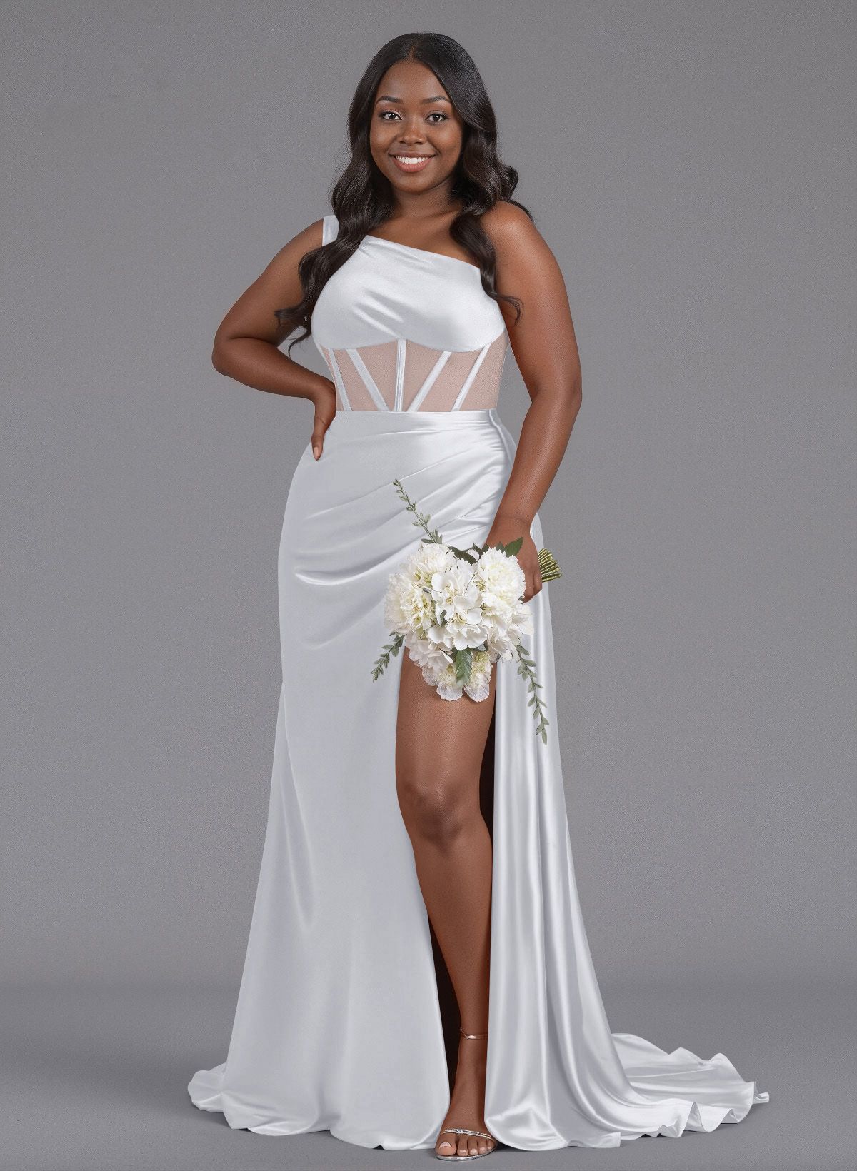 Trumpet/Mermaid One-Shoulder Silk Like Satin Bridesmaid Dresses With High Split, product image 145