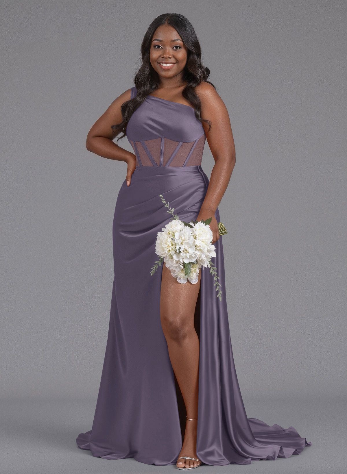 Trumpet/Mermaid One-Shoulder Silk Like Satin Bridesmaid Dresses With High Split, product image 113