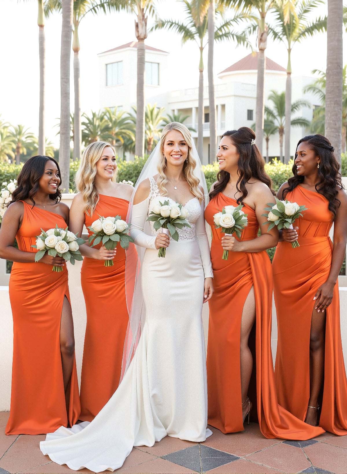 Trumpet/Mermaid One-Shoulder Silk Like Satin Bridesmaid Dresses With High Split, product image 3