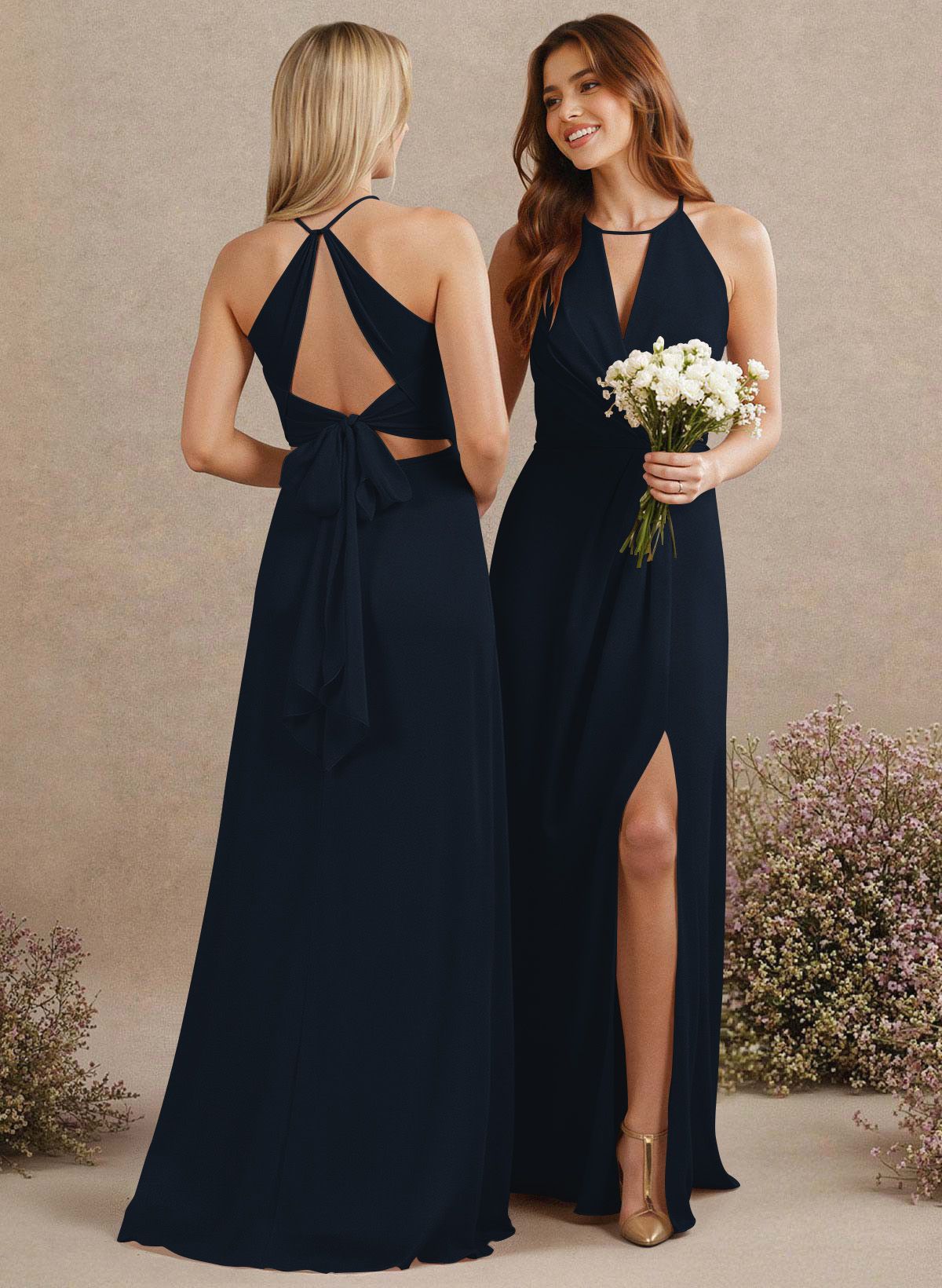 Open Back A-Line Bridesmaid Dresses With Chiffon