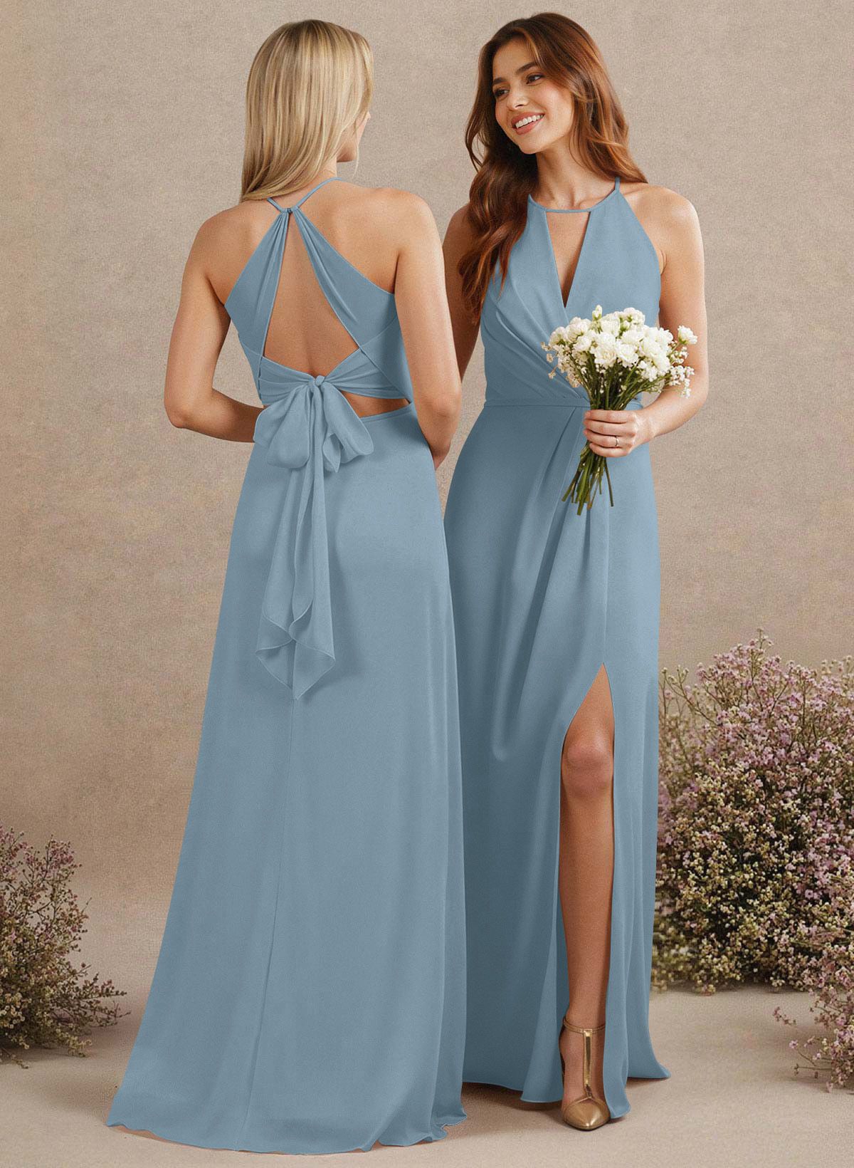 Open Back A-Line Bridesmaid Dresses With Chiffon