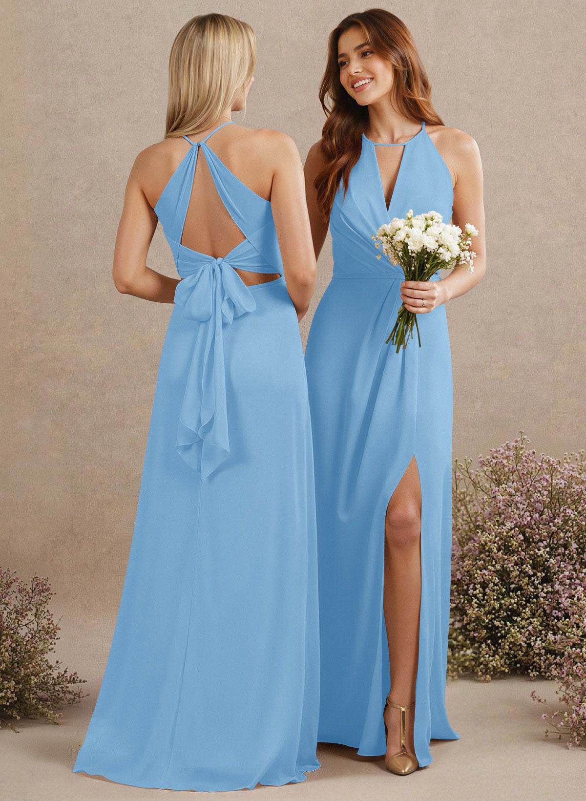 Open Back A-Line Bridesmaid Dresses With Chiffon