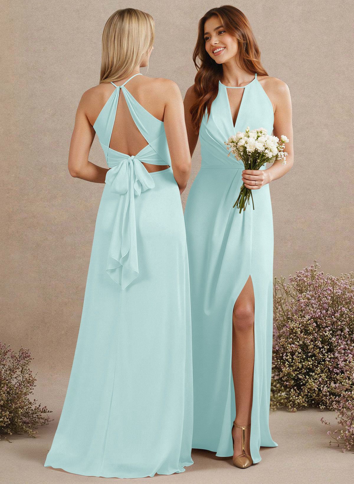 Open Back A-Line Bridesmaid Dresses With Chiffon