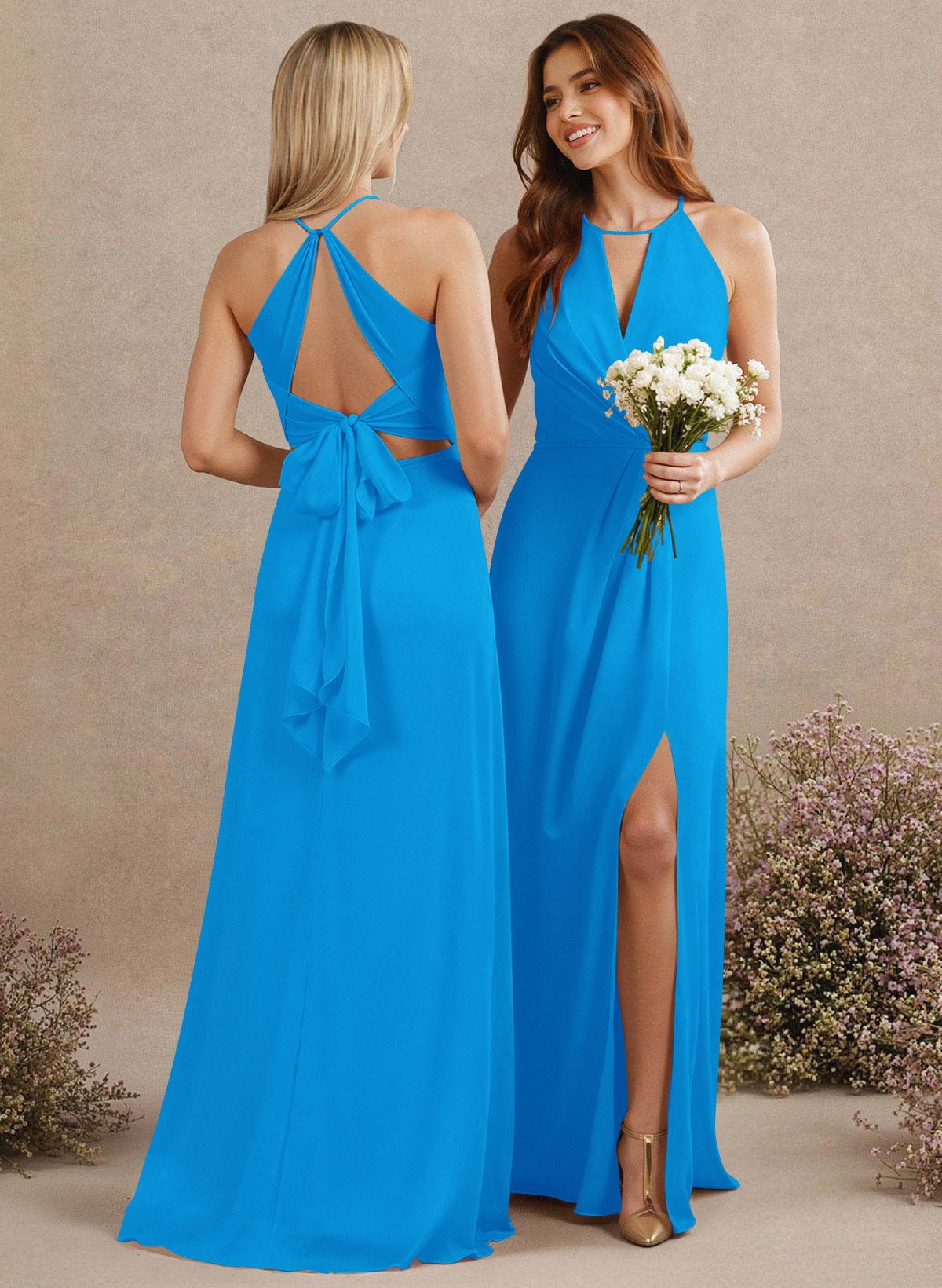 Open Back A-Line Bridesmaid Dresses With Chiffon