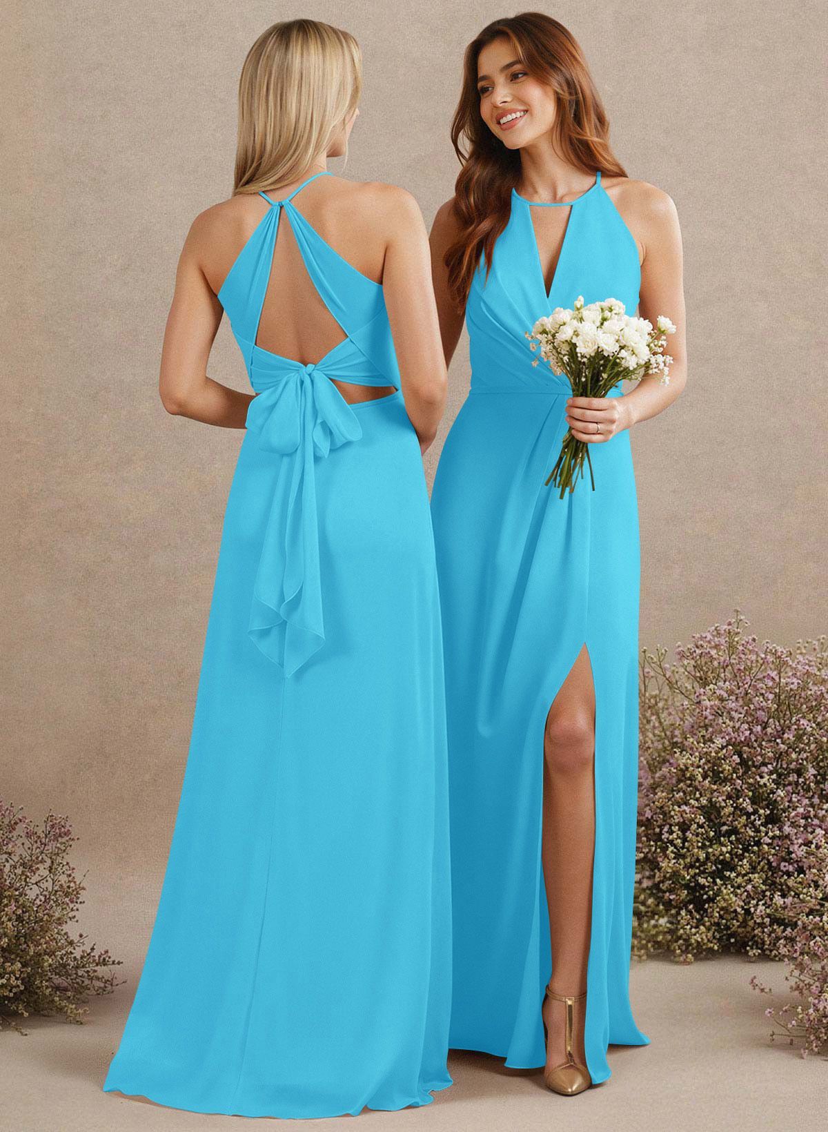 Open Back A-Line Bridesmaid Dresses With Chiffon