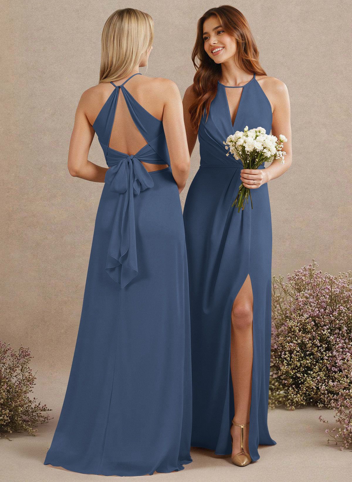 Open Back A-Line Bridesmaid Dresses With Chiffon