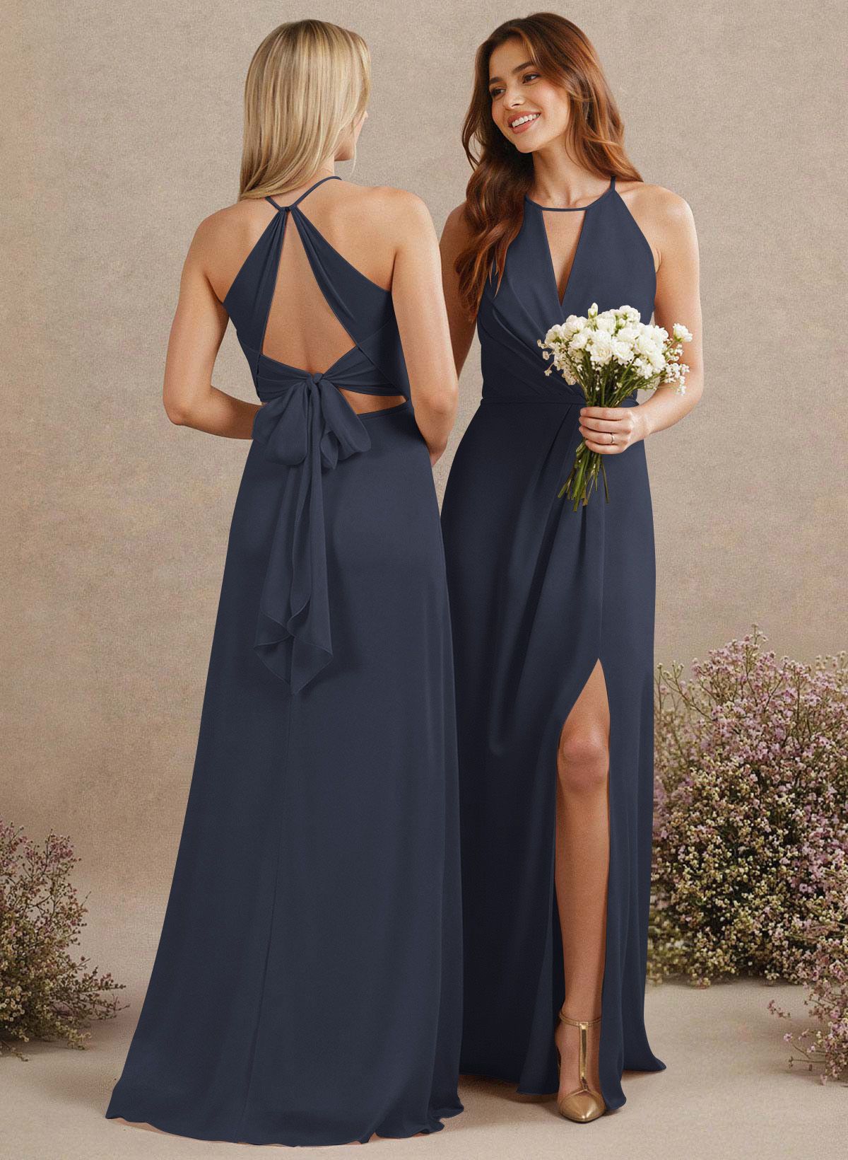 Open Back A-Line Bridesmaid Dresses With Chiffon