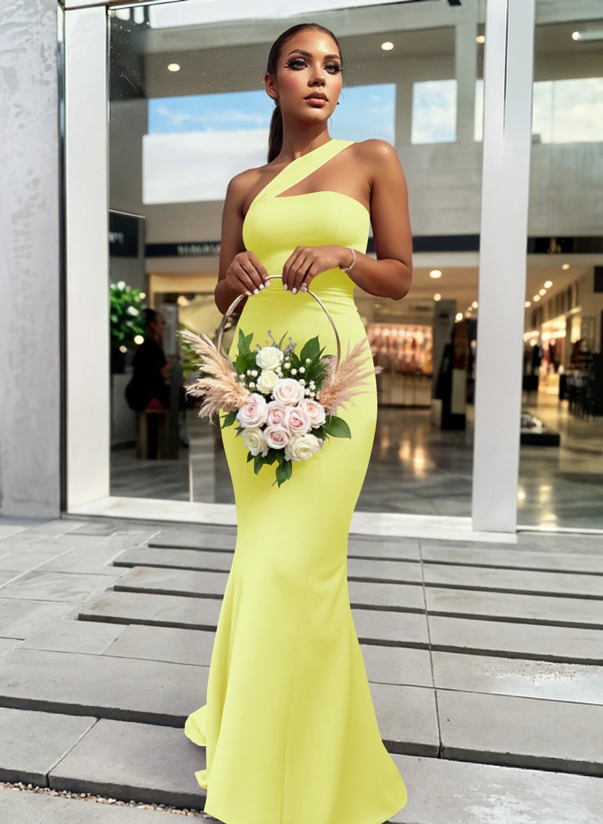 One-Shoulder Trumpet/Mermaid Pink Elastic Satin Bridesmaid Dresses, product image 141