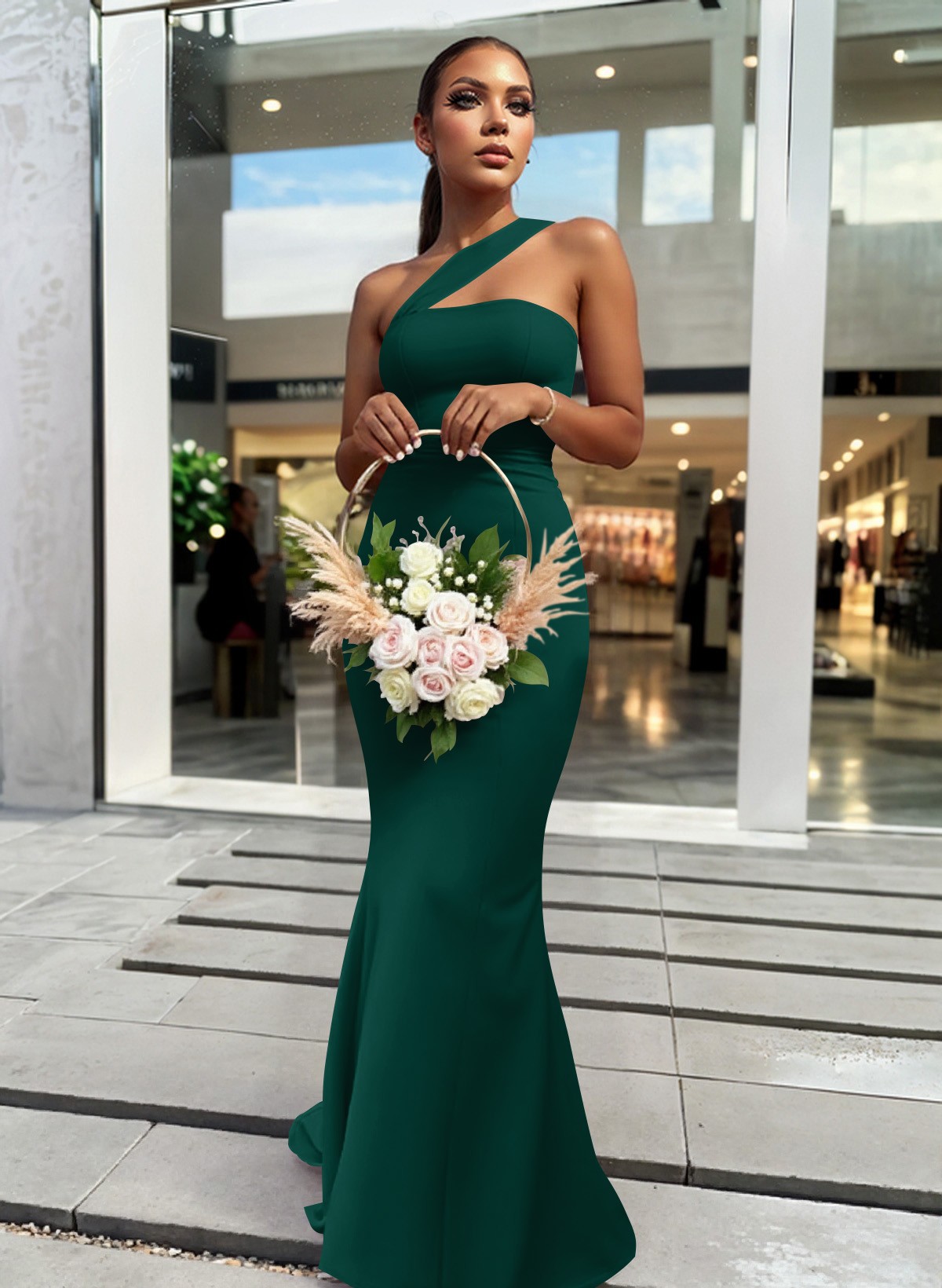 One-Shoulder Trumpet/Mermaid Pink Elastic Satin Bridesmaid Dresses, product image 117