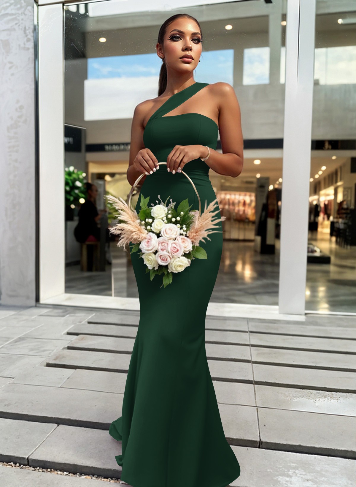 One-Shoulder Trumpet/Mermaid Pink Elastic Satin Bridesmaid Dresses, product image 102