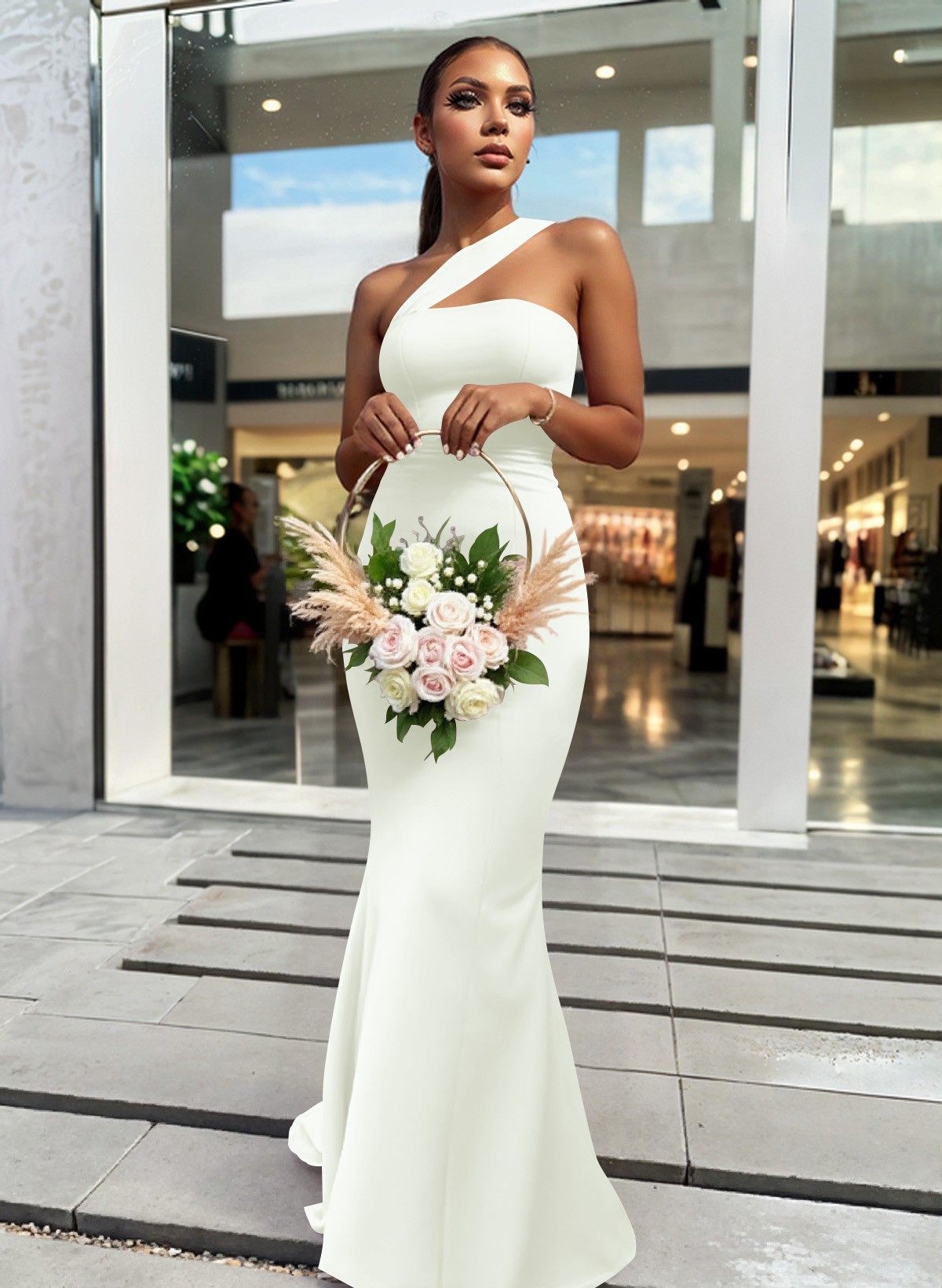 One-Shoulder Trumpet/Mermaid Pink Elastic Satin Bridesmaid Dresses, product image 159