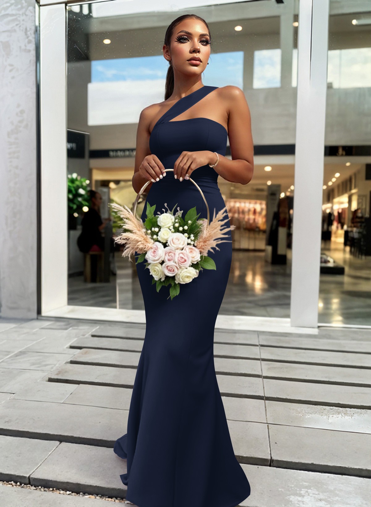 One-Shoulder Trumpet/Mermaid Pink Elastic Satin Bridesmaid Dresses, product image 18