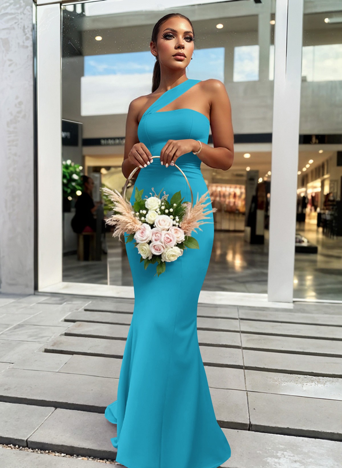 One-Shoulder Trumpet/Mermaid Pink Elastic Satin Bridesmaid Dresses, product image 39