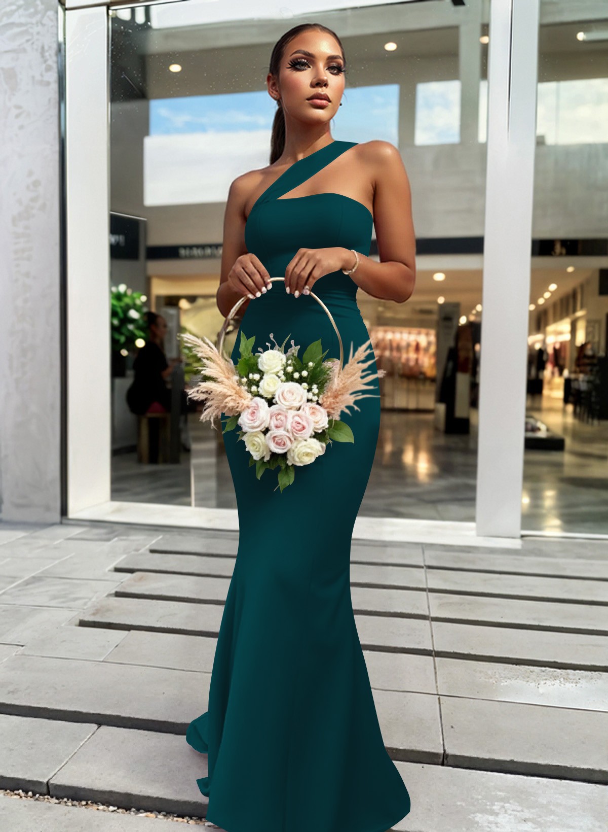 One-Shoulder Trumpet/Mermaid Pink Elastic Satin Bridesmaid Dresses, product image 114