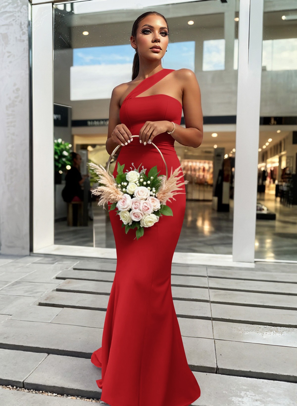 One-Shoulder Trumpet/Mermaid Pink Elastic Satin Bridesmaid Dresses, product image 72