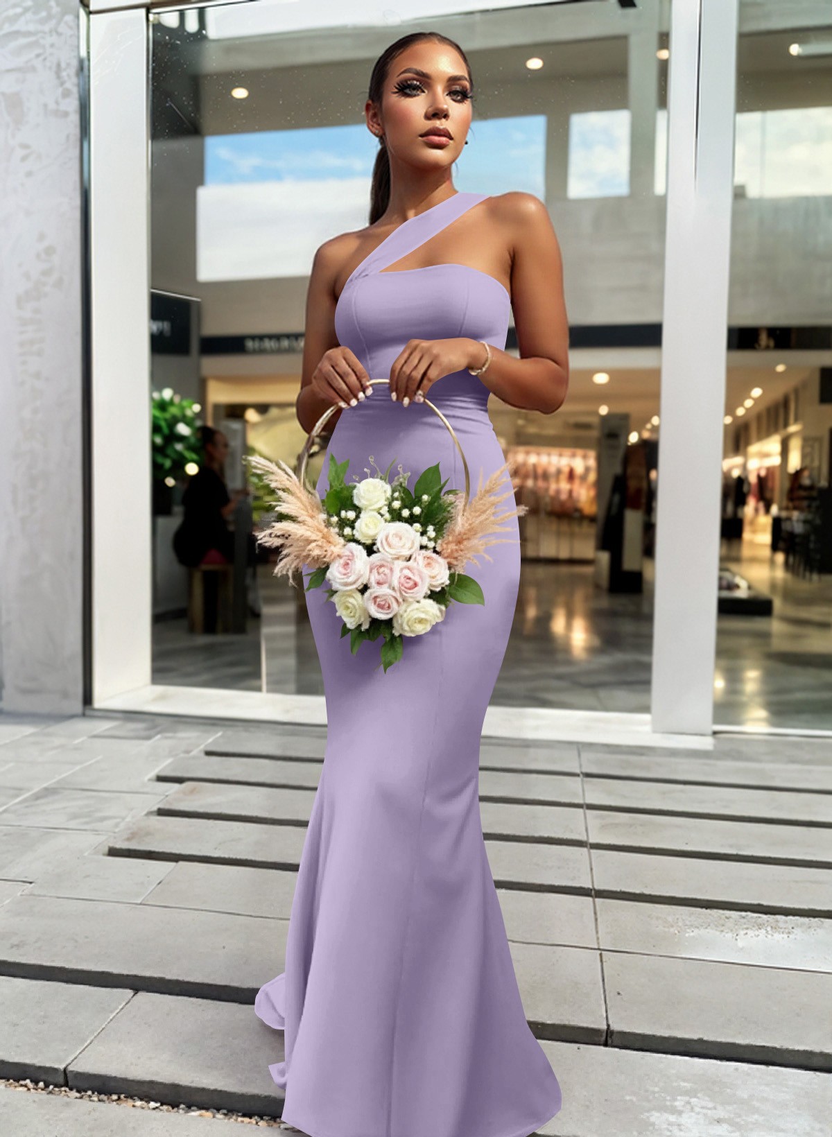 One-Shoulder Trumpet/Mermaid Pink Elastic Satin Bridesmaid Dresses, product image 90