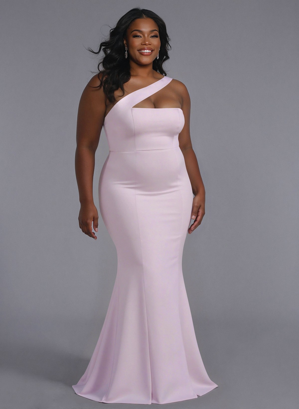 One-Shoulder Trumpet/Mermaid Pink Elastic Satin Bridesmaid Dresses, product image 180