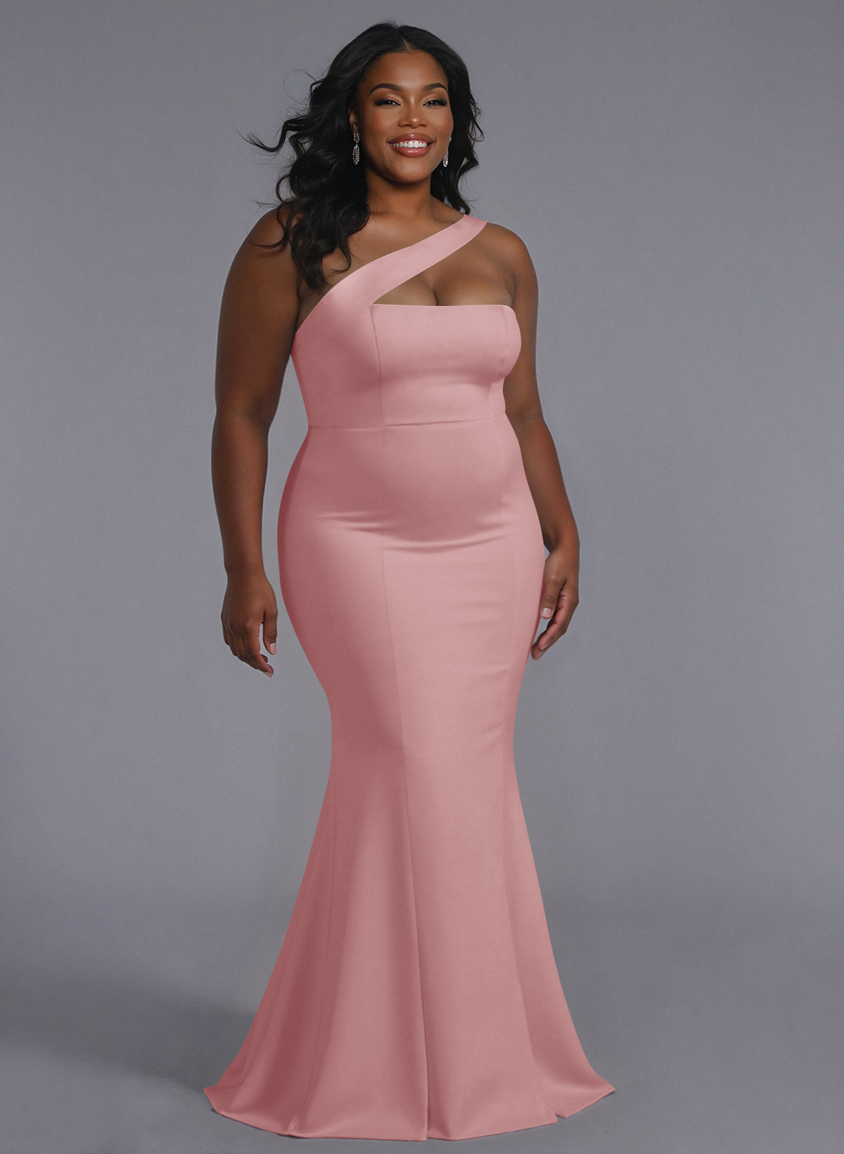 One-Shoulder Trumpet/Mermaid Pink Elastic Satin Bridesmaid Dresses, product image 198