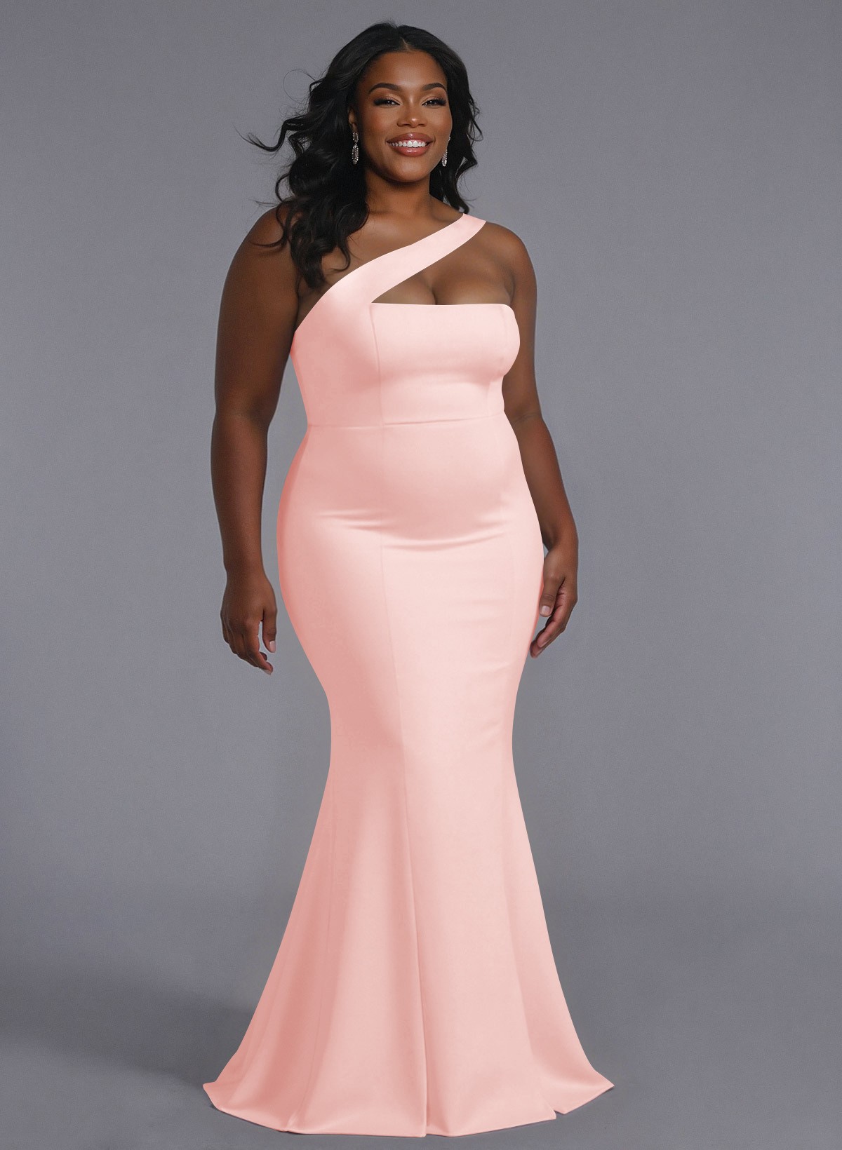 One-Shoulder Trumpet/Mermaid Pink Elastic Satin Bridesmaid Dresses, product image 201