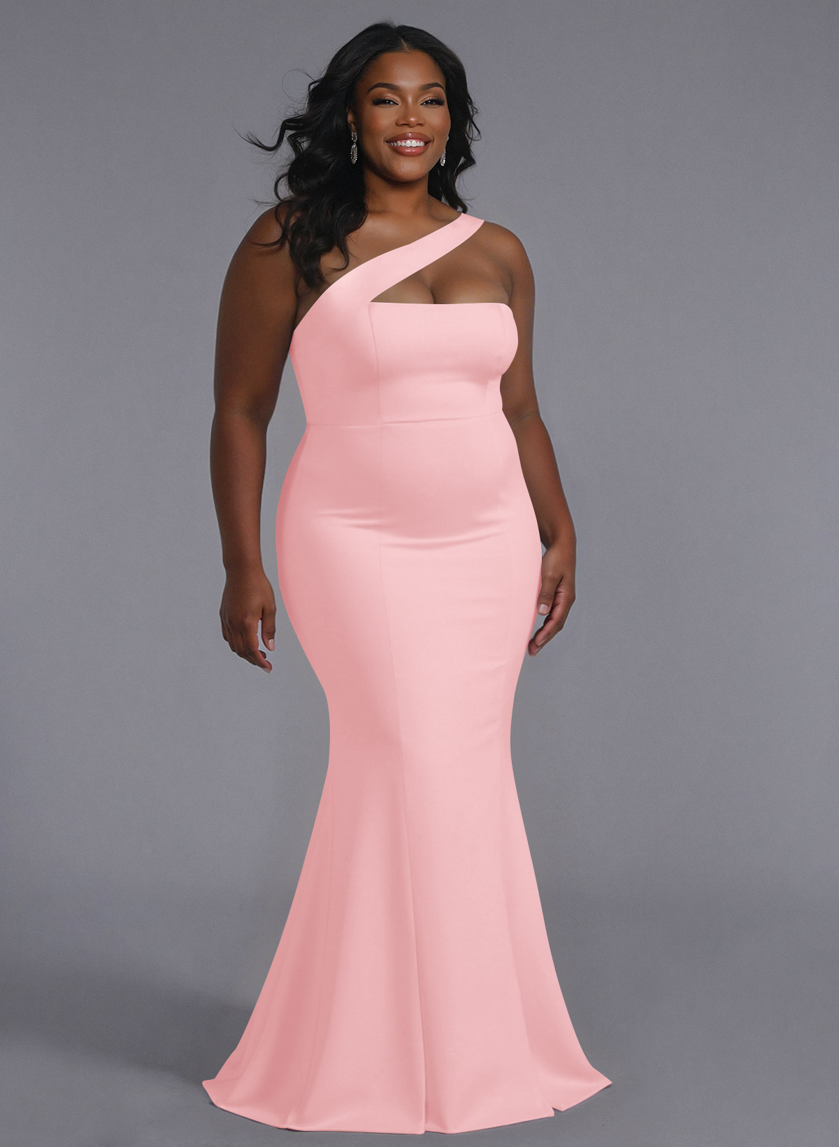 One-Shoulder Trumpet/Mermaid Pink Elastic Satin Bridesmaid Dresses, product image 202