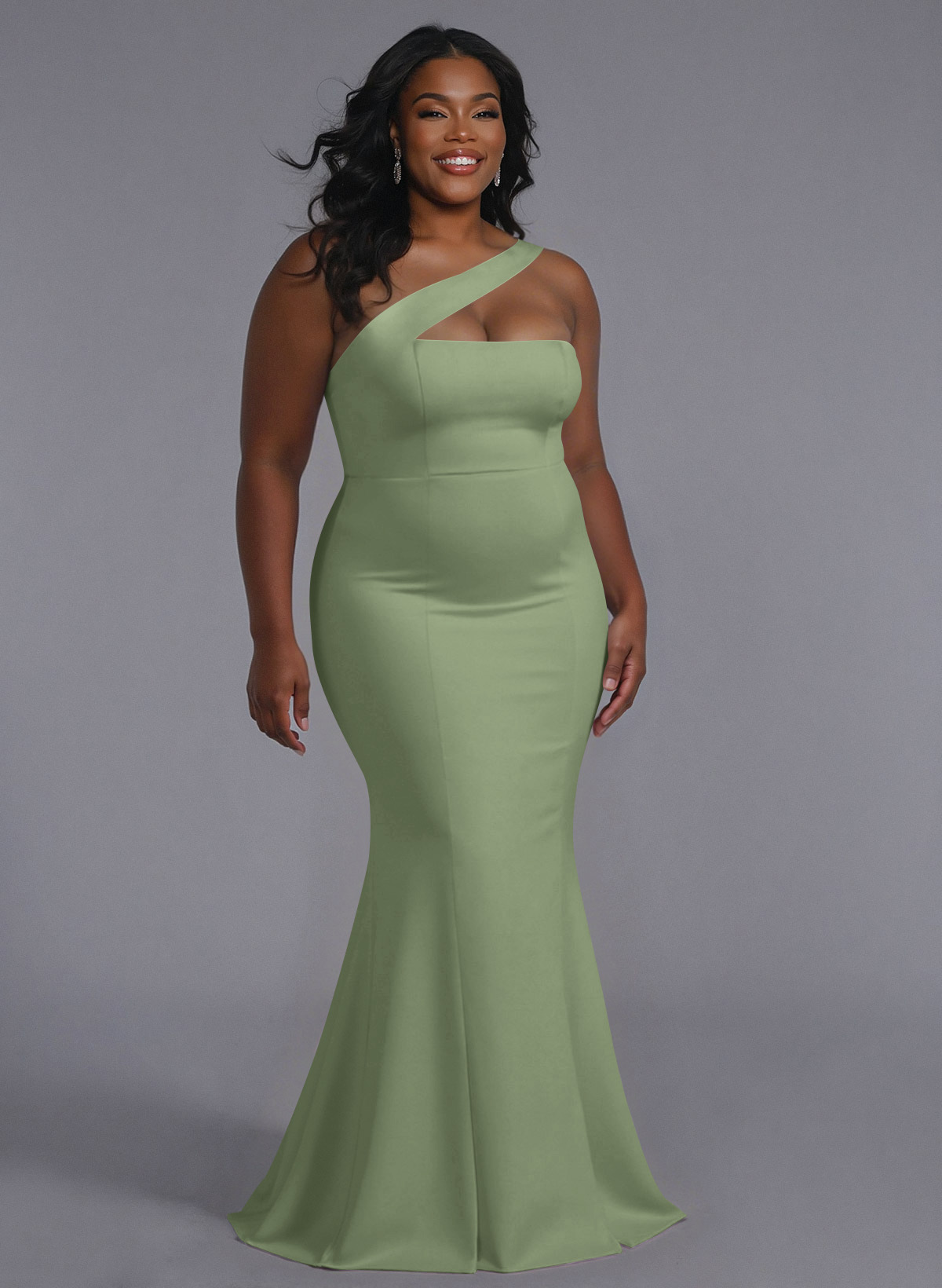 One-Shoulder Trumpet/Mermaid Pink Elastic Satin Bridesmaid Dresses, product image 216