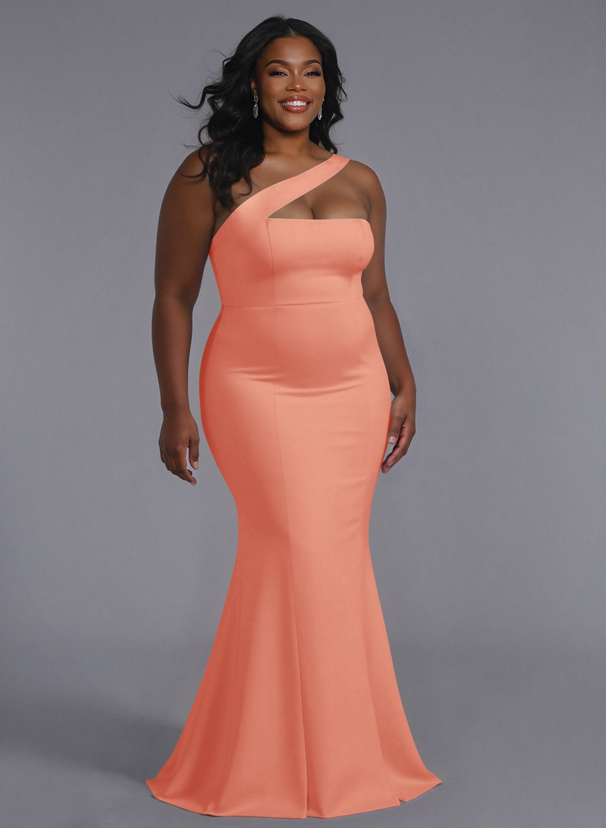 One-Shoulder Trumpet/Mermaid Pink Elastic Satin Bridesmaid Dresses, product image 200