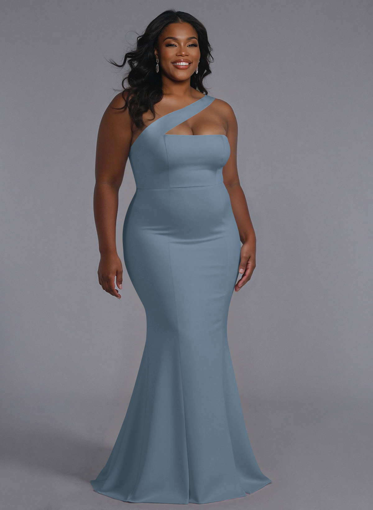 One-Shoulder Trumpet/Mermaid Pink Elastic Satin Bridesmaid Dresses, product image 189
