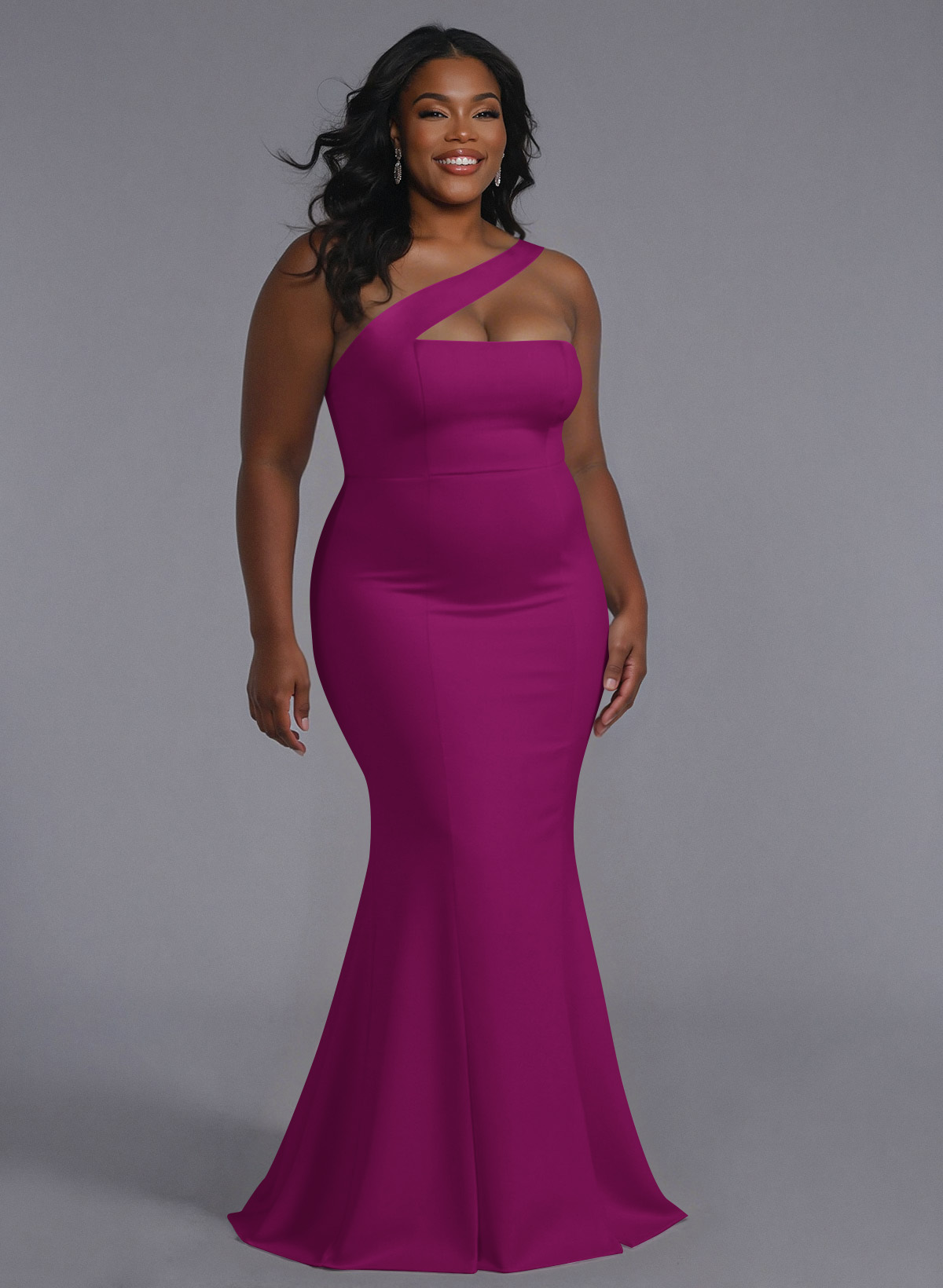 One-Shoulder Trumpet/Mermaid Pink Elastic Satin Bridesmaid Dresses, product image 194