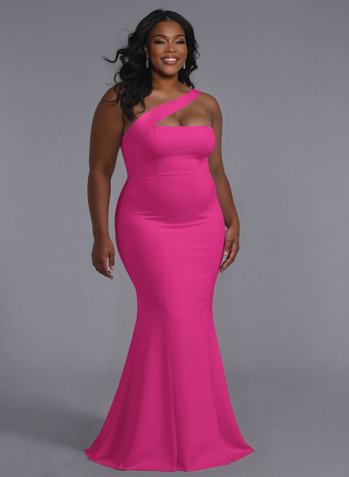 One-Shoulder Trumpet/Mermaid Pink Elastic Satin Bridesmaid Dresses, product image 195