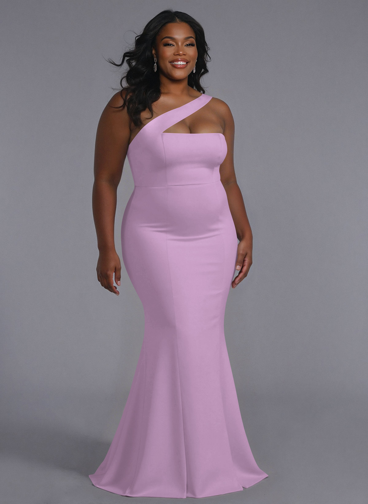 One-Shoulder Trumpet/Mermaid Pink Elastic Satin Bridesmaid Dresses, product image 212
